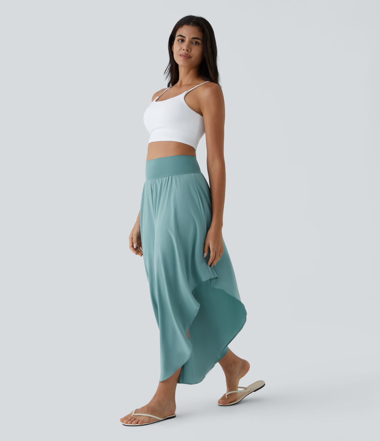 Breezeful High Waisted Back Waistband Pocket Palazzo Flowy Ruffle Wide Leg Quick Dry Dance Pants