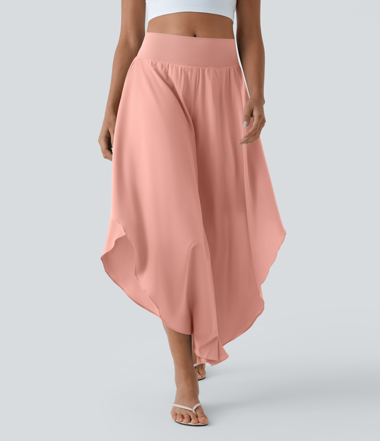 Breezeful High Waisted Back Waistband Pocket Palazzo Flowy Ruffle Wide Leg Quick Dry Dance Pants