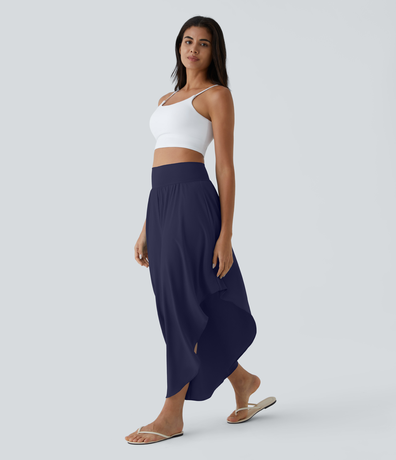 Breezeful High Waisted Back Waistband Pocket Palazzo Flowy Ruffle Wide Leg Quick Dry Dance Pants