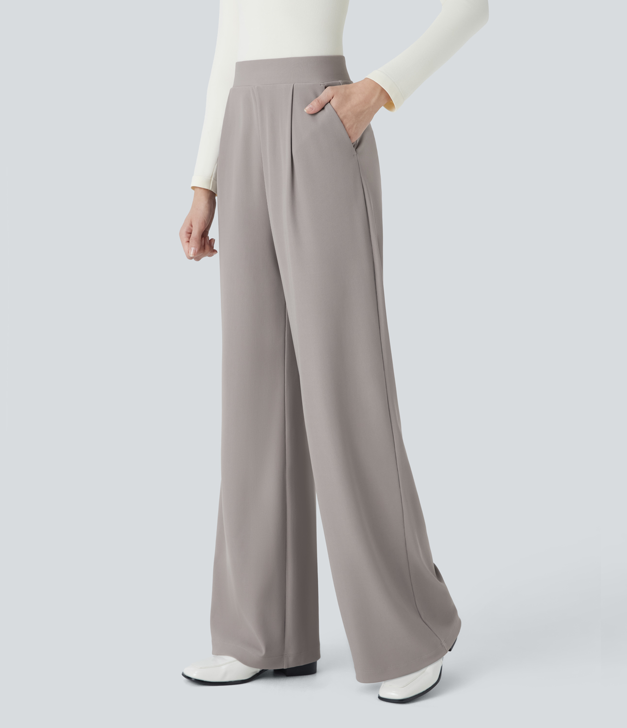 HalaraFlex High Waisted Body Sculpt Waist-Slimming Side Pocket Wide Leg Micro Waffle Work Pants