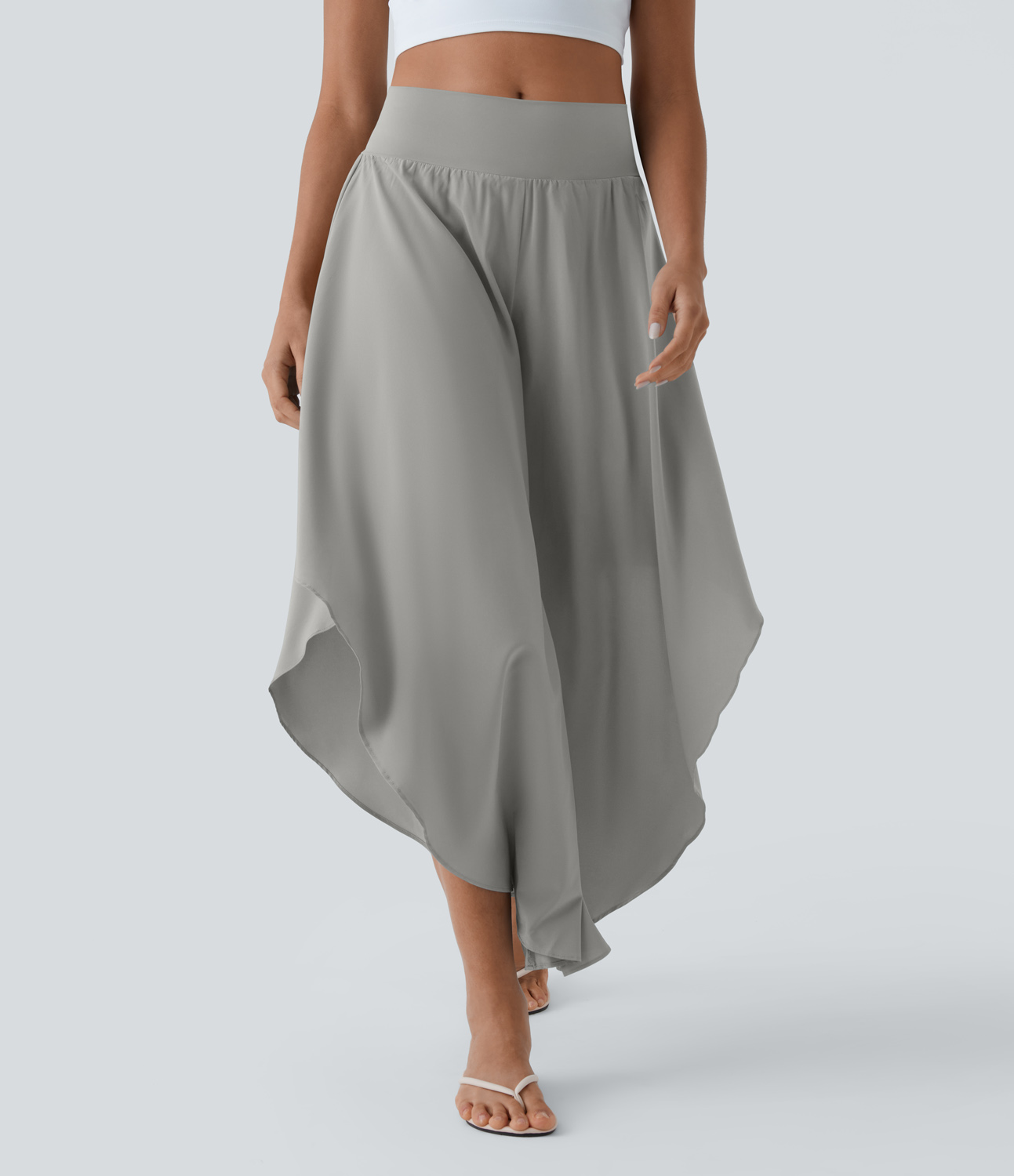 Breezeful High Waisted Back Waistband Pocket Palazzo Flowy Ruffle Wide Leg Quick Dry Dance Pants
