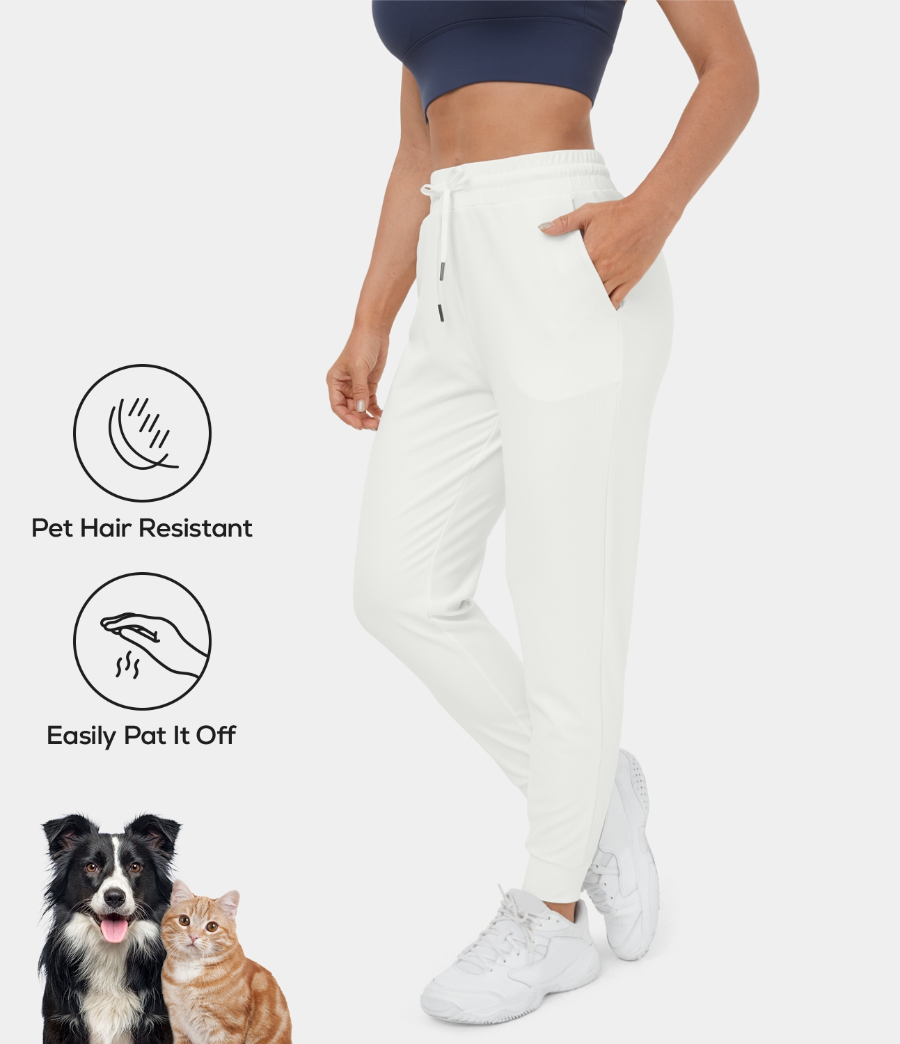 Patitoff Flow Pet Hair Resistant High Waisted Drawstring Side Pocket 7/8 Joggers