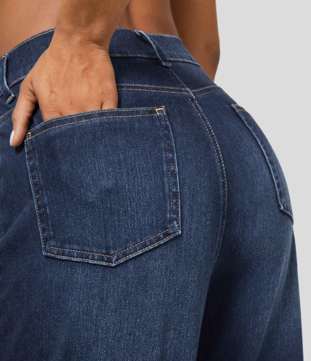 HalaraMagic High Waisted Multiple Pockets Washed Stretchy Knit Casual Boyfriend Jeans