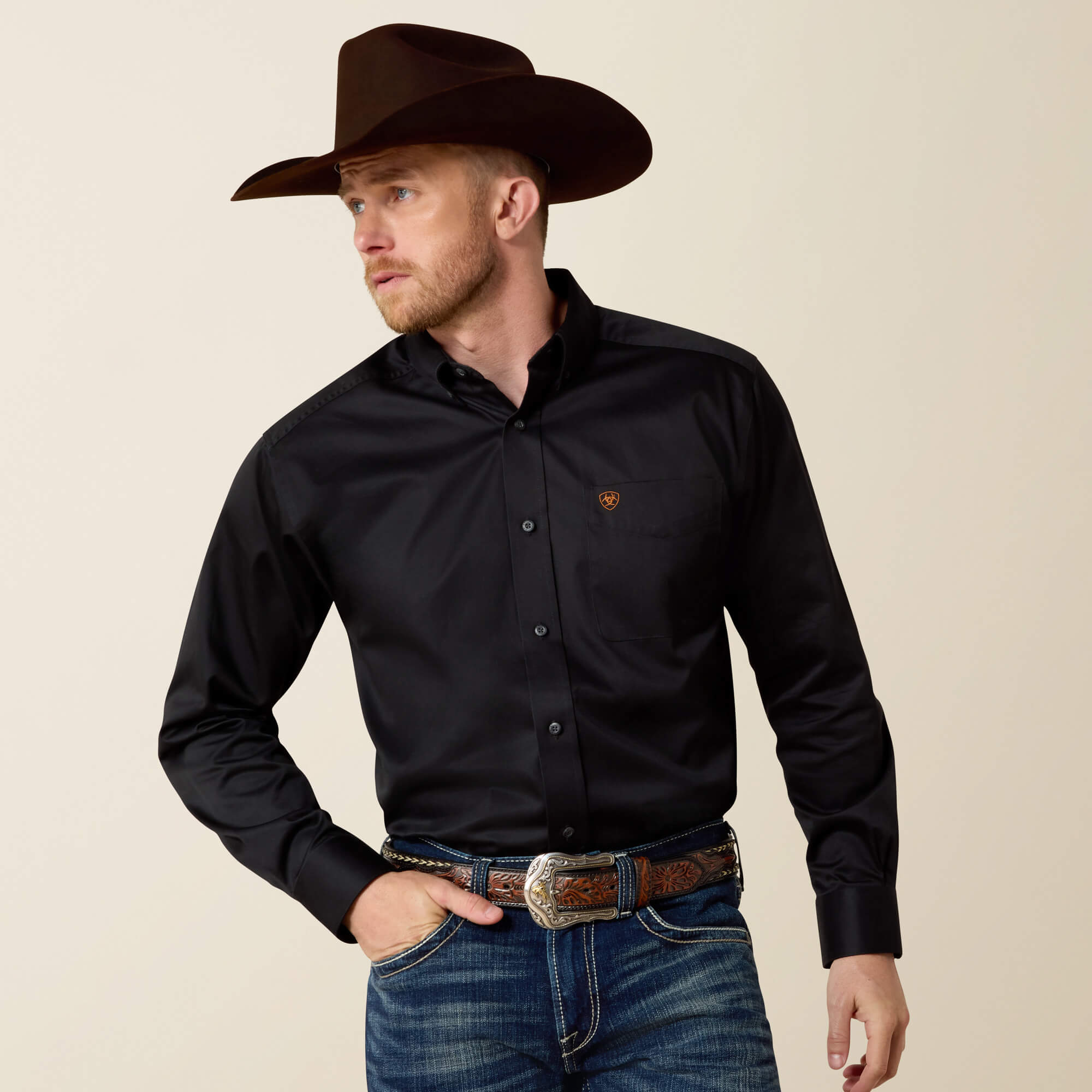 Solid Twill Classic Fit Shirt Front - BLACK