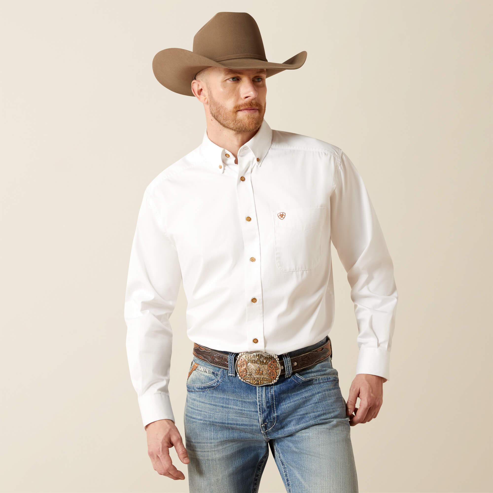 Solid Twill Classic Fit Shirt Front - WHITE