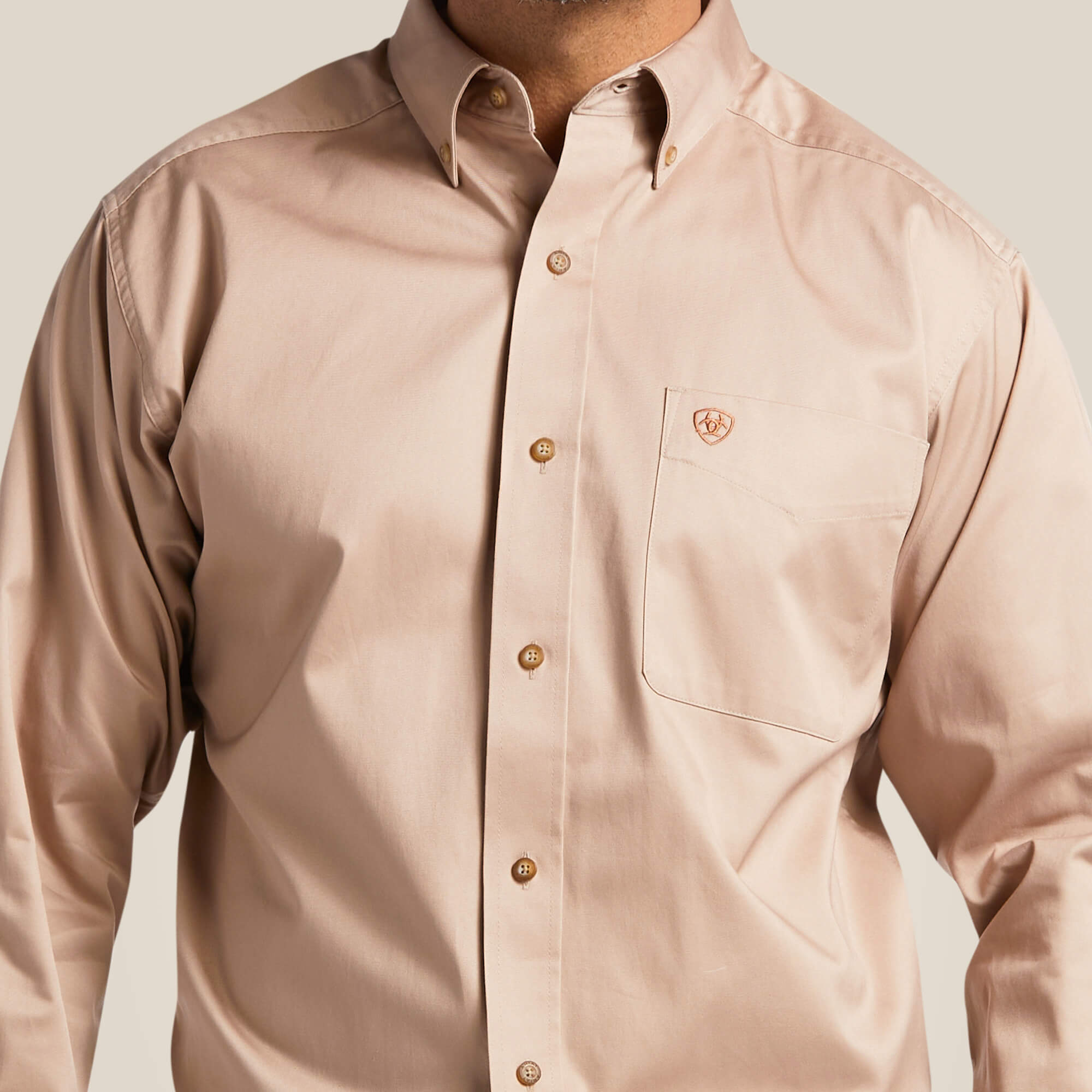 Solid Twill Classic Fit Shirt 03 - KHAKI