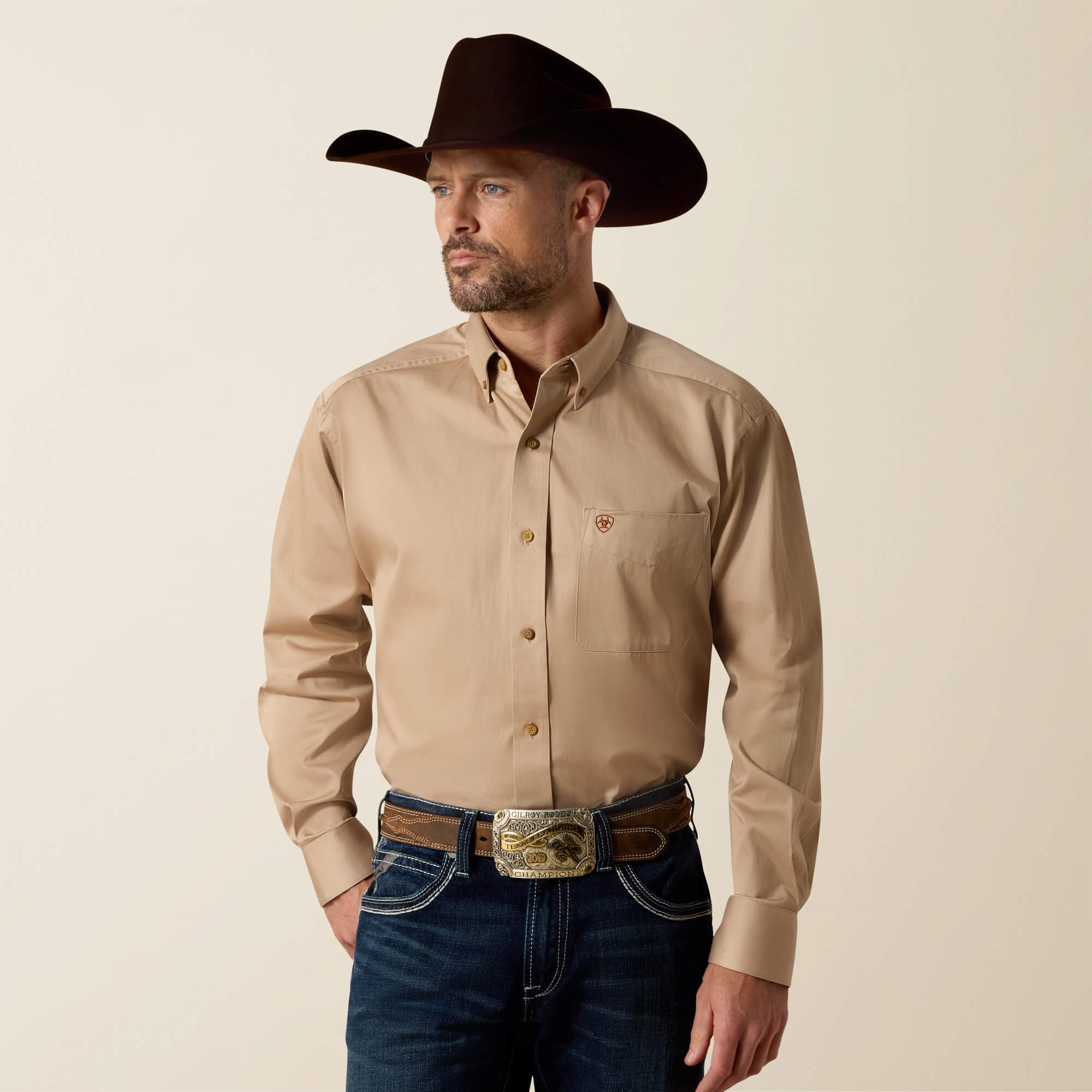 Solid Twill Classic Fit Shirt Front - KHAKI
