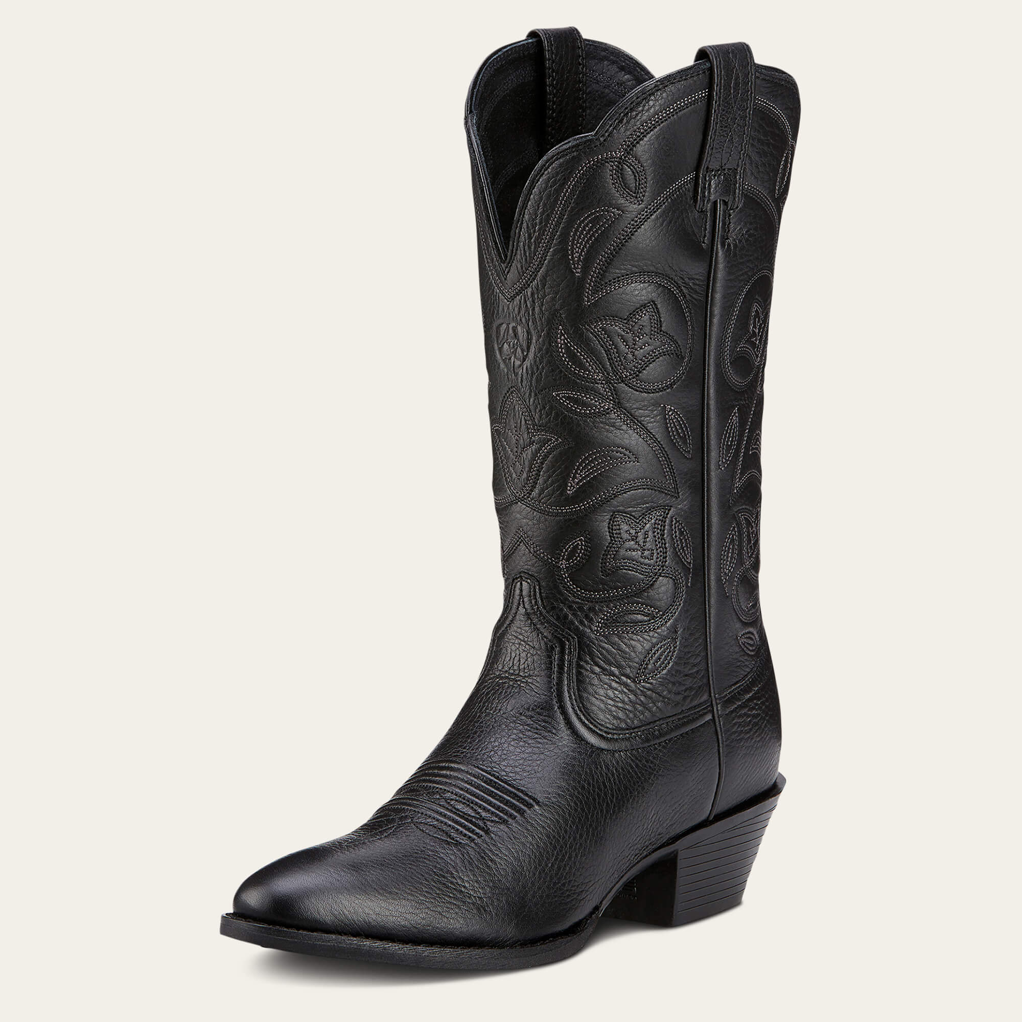 Heritage R Toe Western Boot 3-4 Front - BLACK DEERTAN