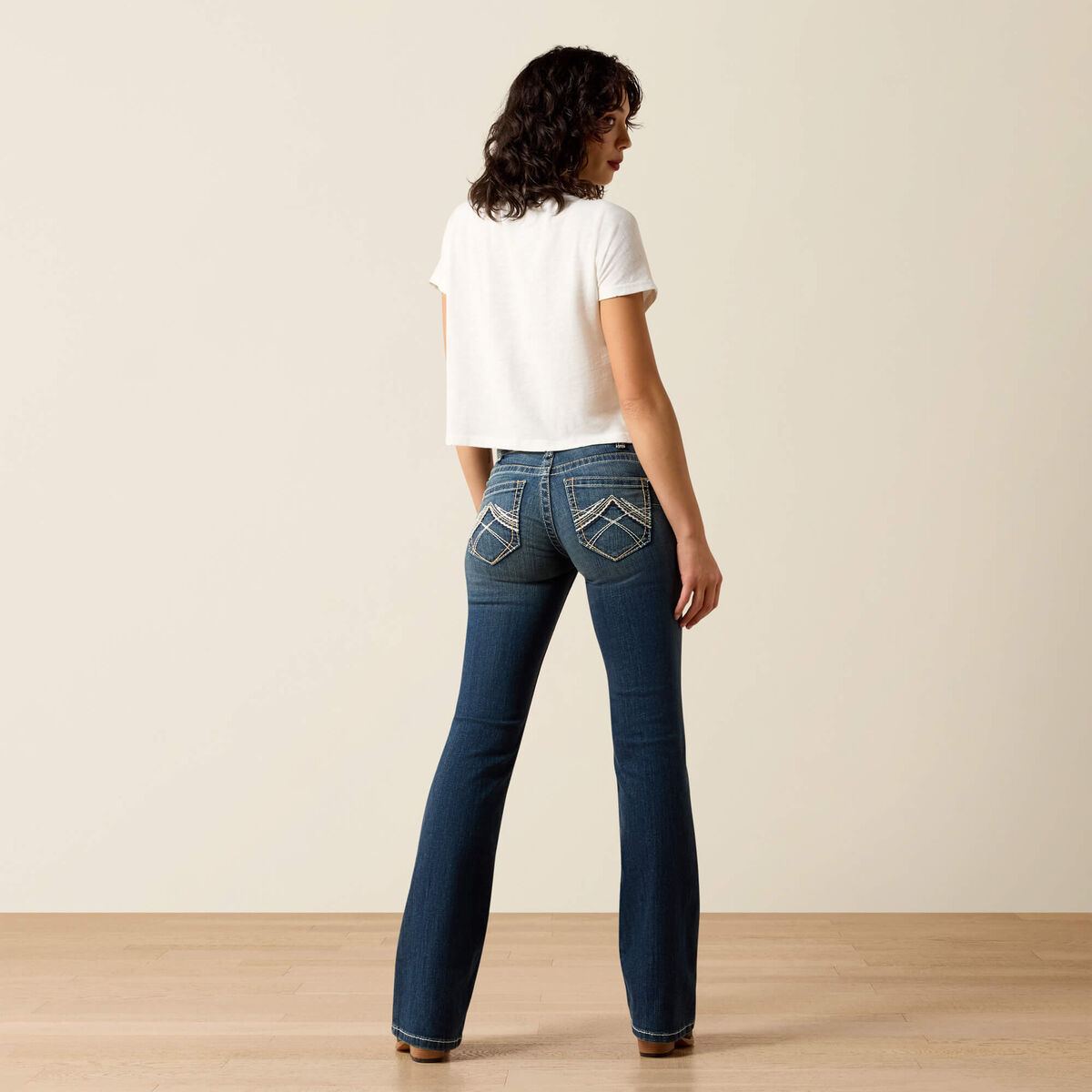 Mid Rise Whipstitch Boot Cut Jean - Ocean