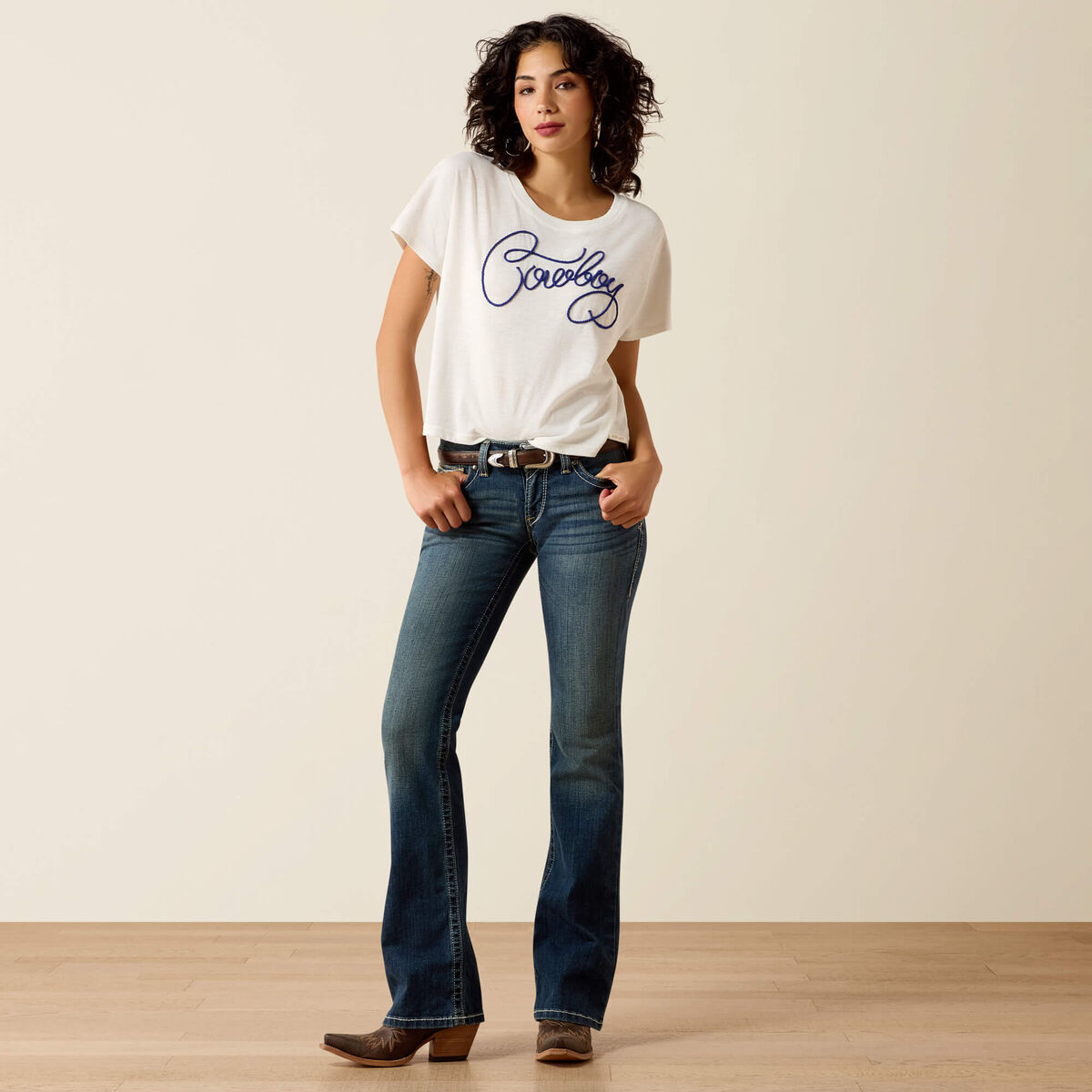 Mid Rise Whipstitch Boot Cut Jean - Ocean