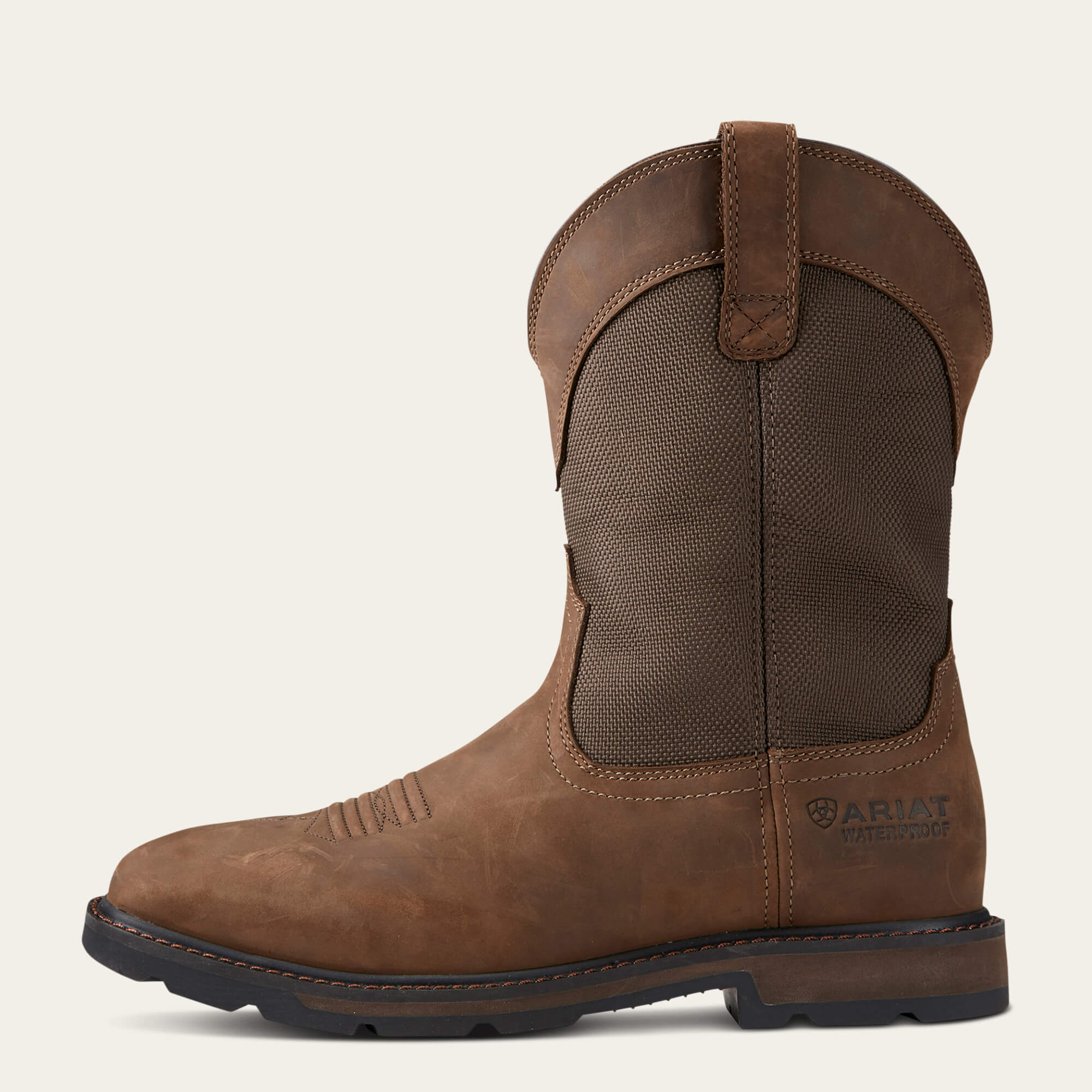 Groundbreaker Wide Square Toe Waterproof Steel Toe Work Boot Side - PALM BROWN
