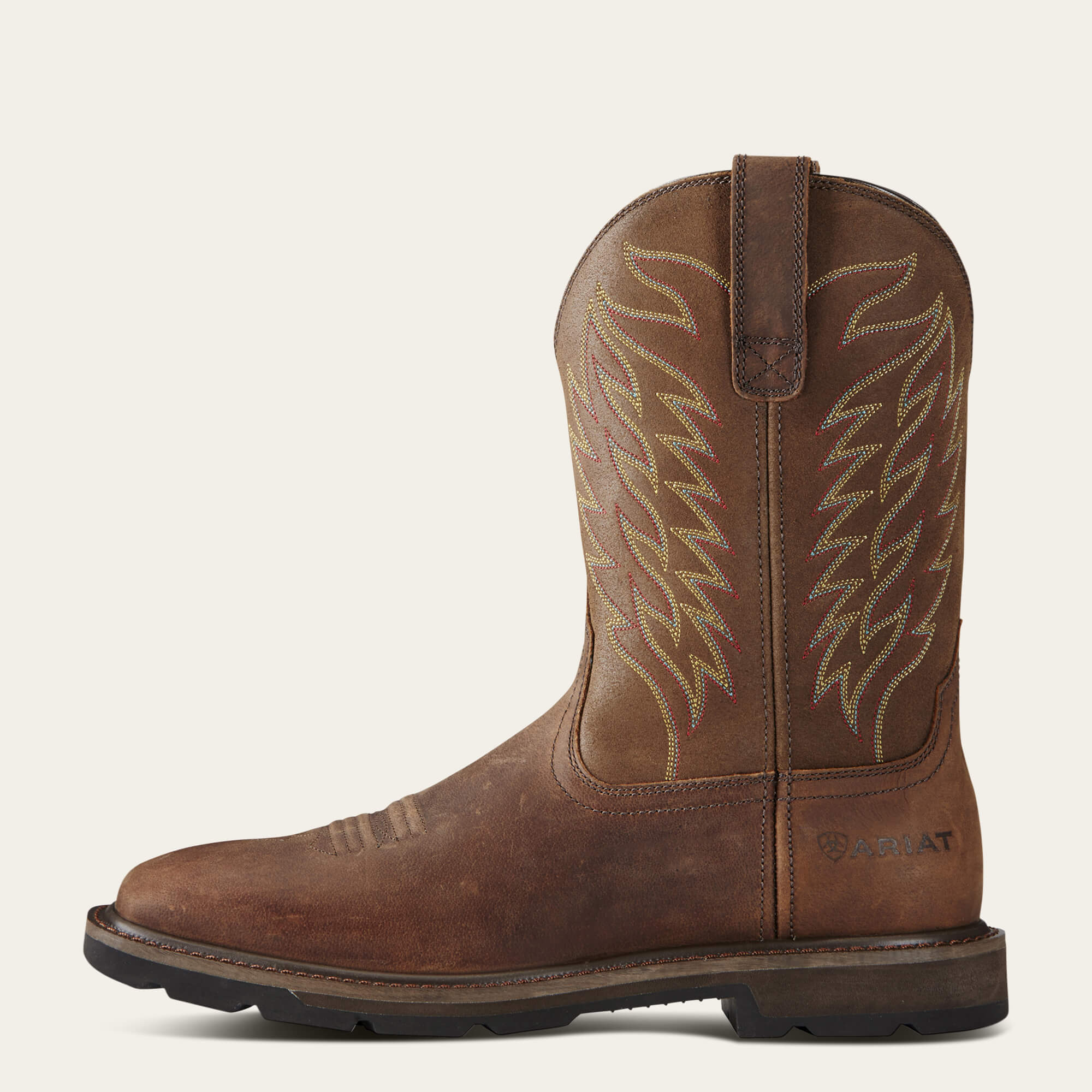 Groundbreaker Wide Square Toe Steel Toe Work Boot Side - BROWN