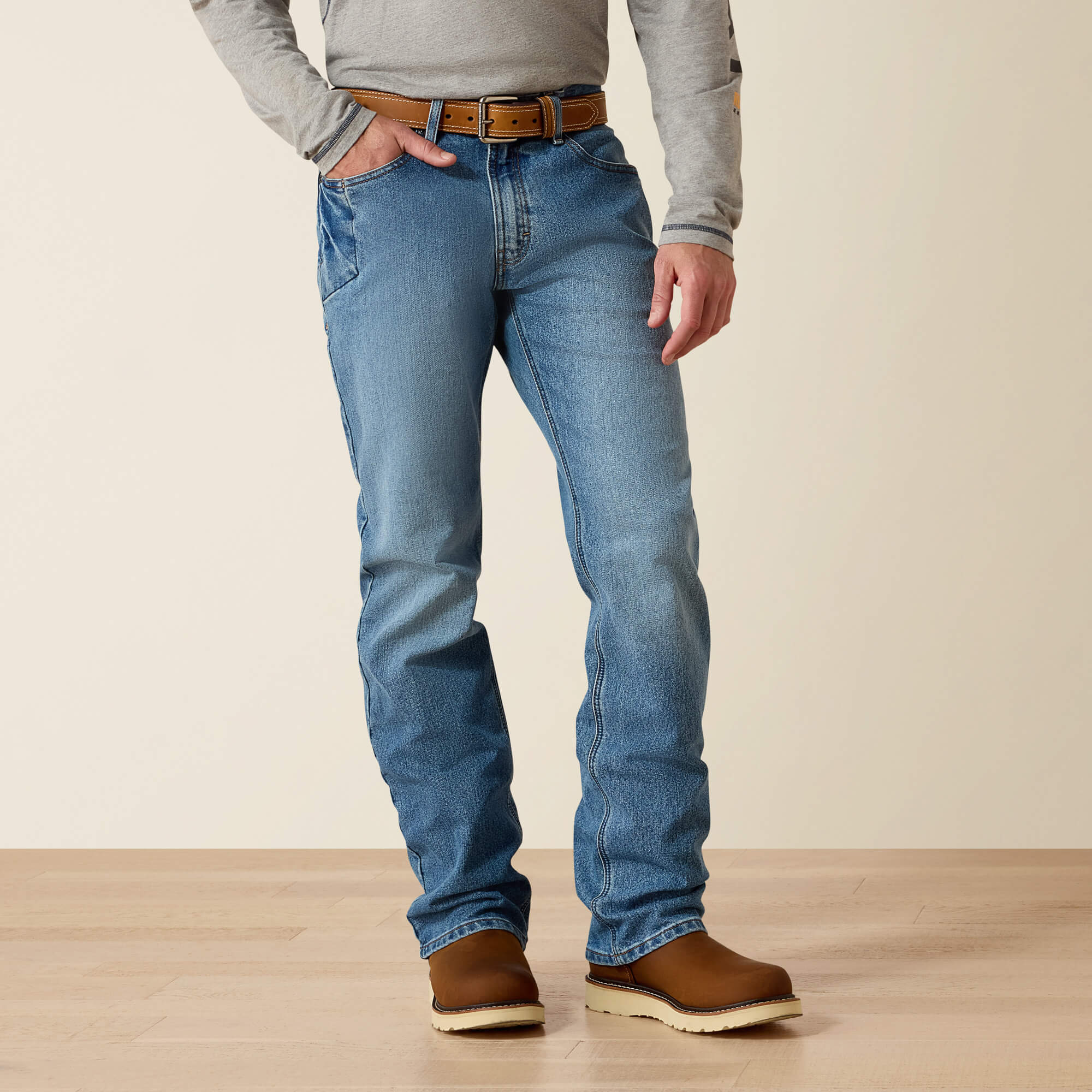 Rebar M4 Relaxed DuraStretch Basic Boot Cut Jean Front - BLUE HAZE