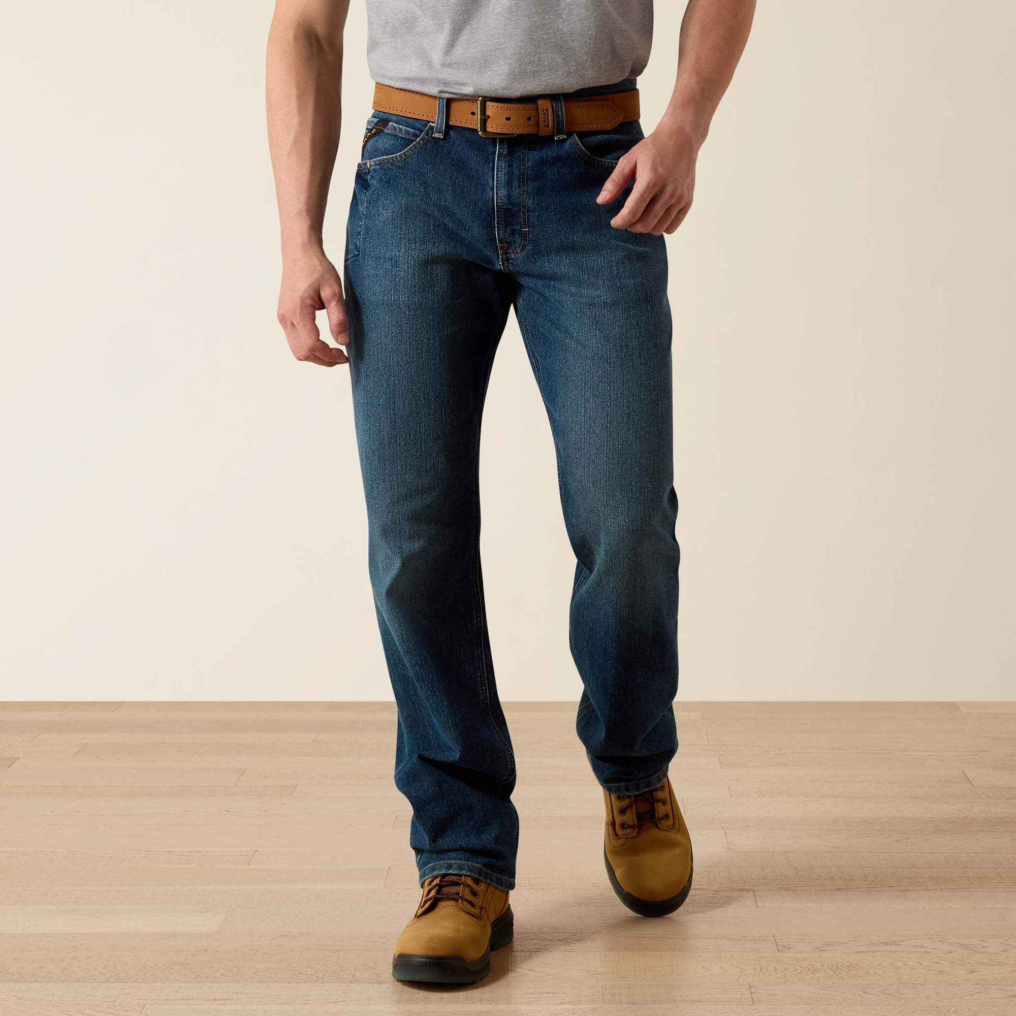 Rebar M3 Loose DuraStretch Basic Stackable Straight Leg Jean Front - SIERRA