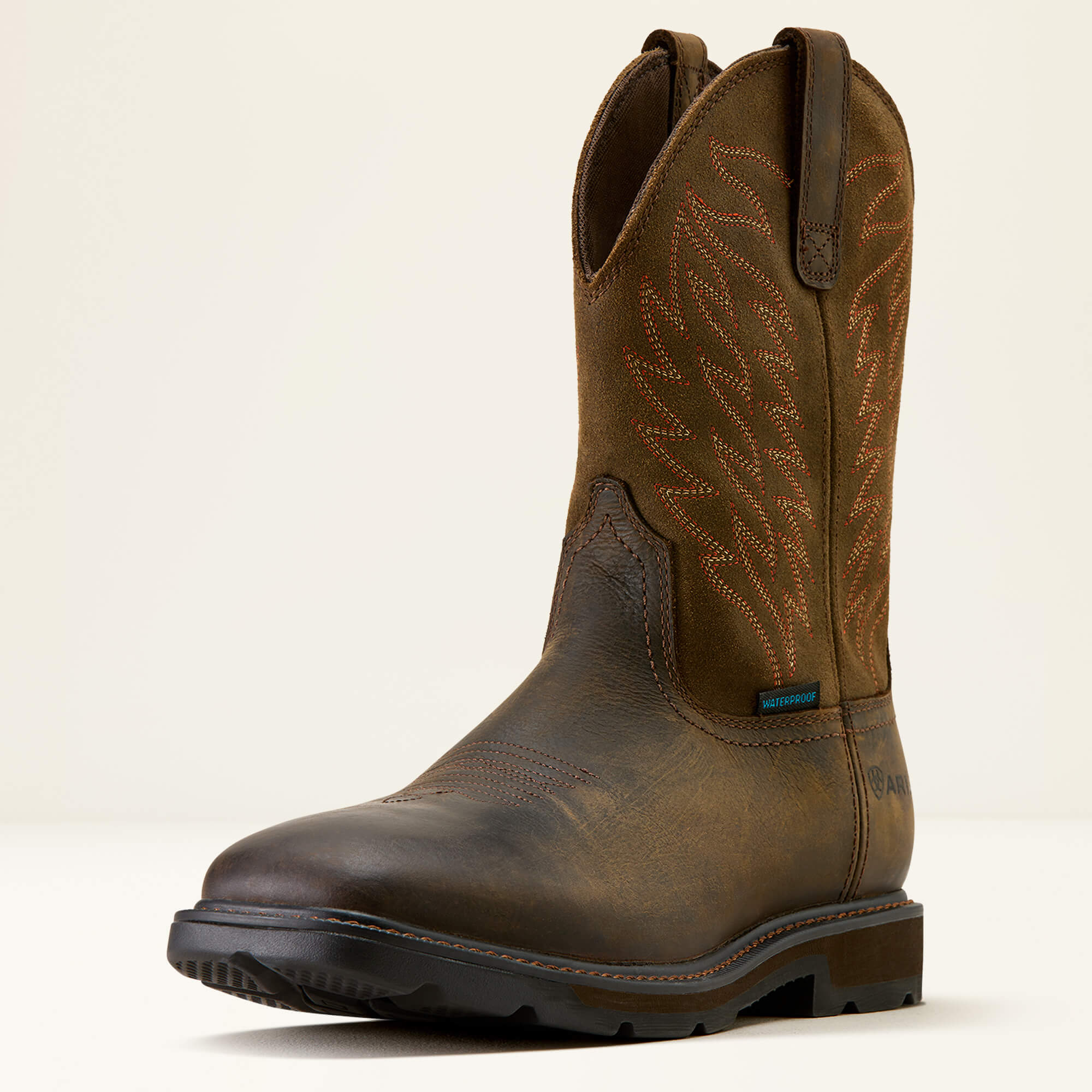 Groundbreaker Wide Square Toe Waterproof Work Boot 3-4 Front - DARK BROWN