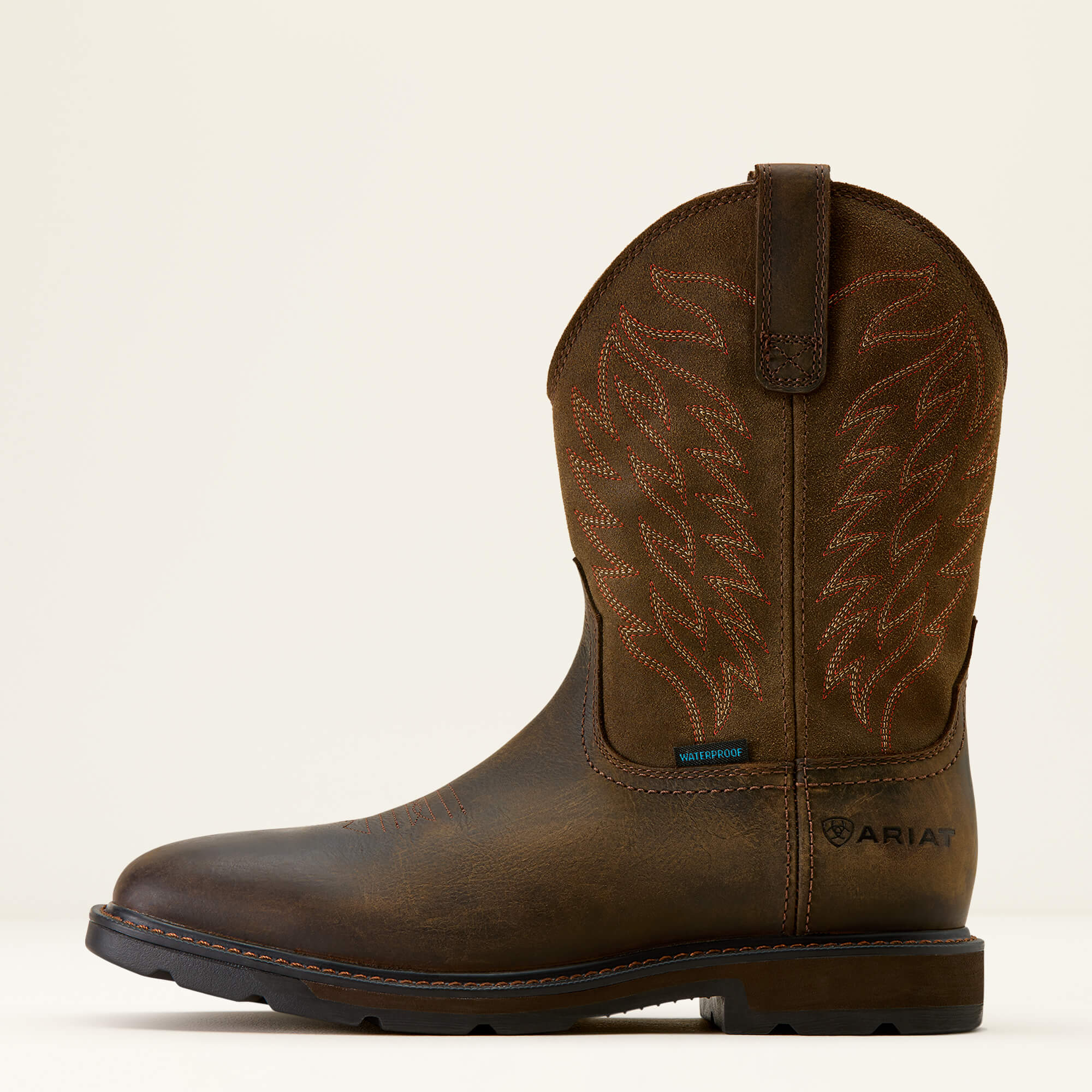 Groundbreaker Wide Square Toe Waterproof Work Boot Side - DARK BROWN