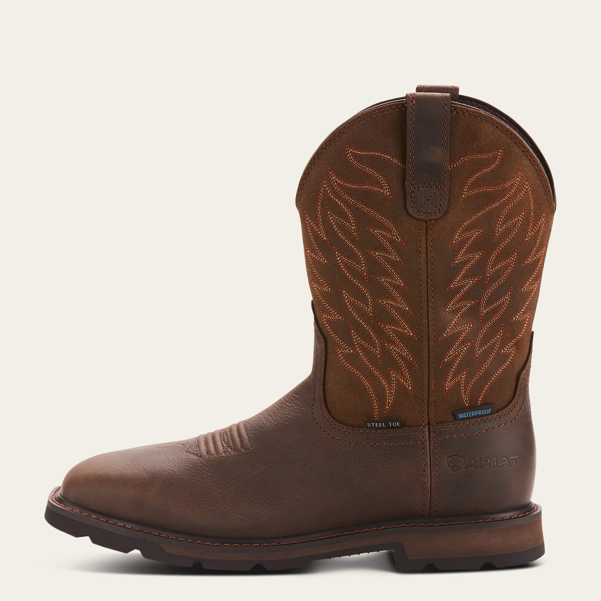 Groundbreaker Wide Square Toe Waterproof Steel Toe Work Boot Side - DARK BROWN