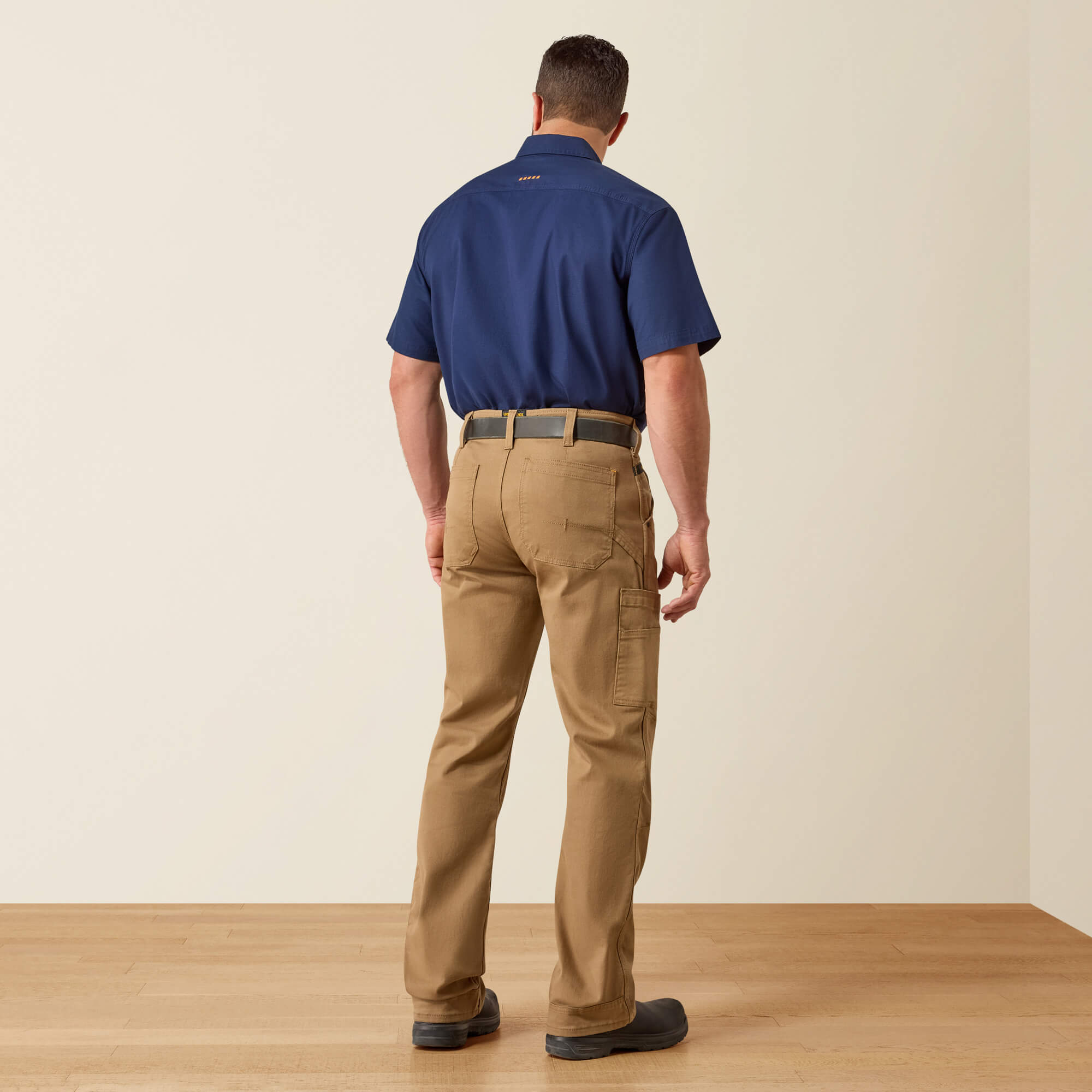 Rebar M4 Relaxed DuraStretch Washed Twill Dungaree Boot Cut Pant Back - FIELD KHAKI