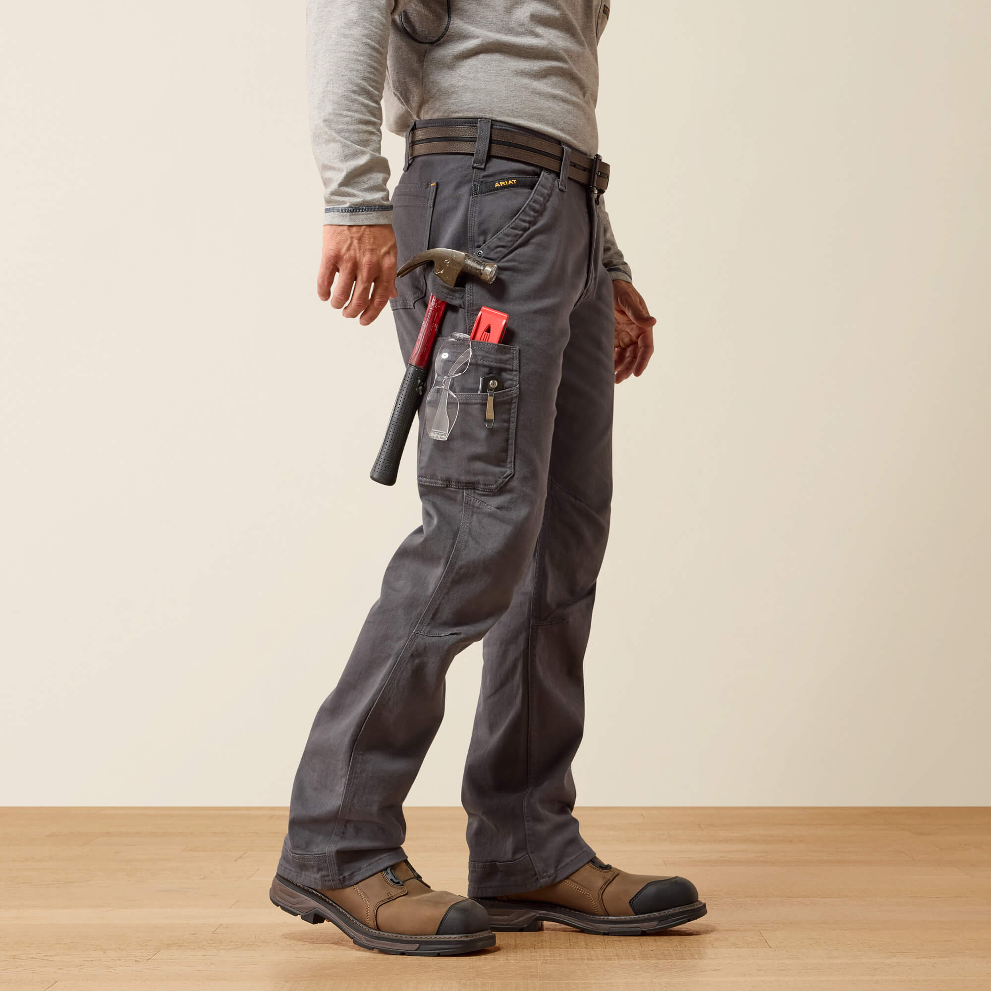 Rebar M4 Relaxed DuraStretch Washed Twill Dungaree Boot Cut Pant 01 - REBAR GREY
