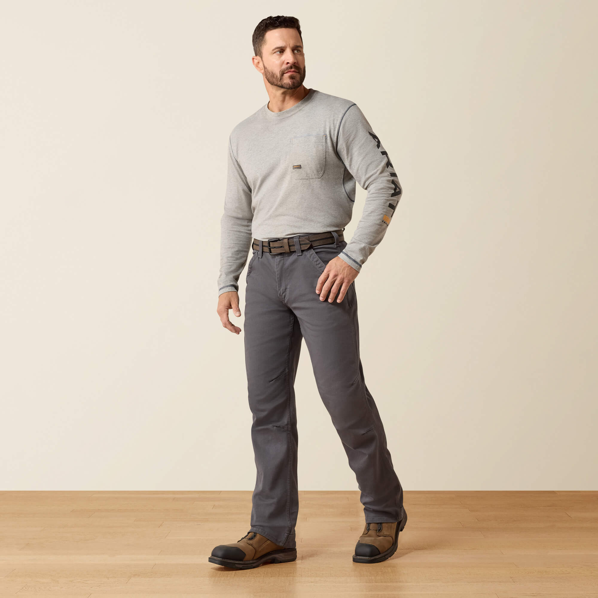 Rebar M4 Relaxed DuraStretch Washed Twill Dungaree Boot Cut Pant Full - REBAR GREY