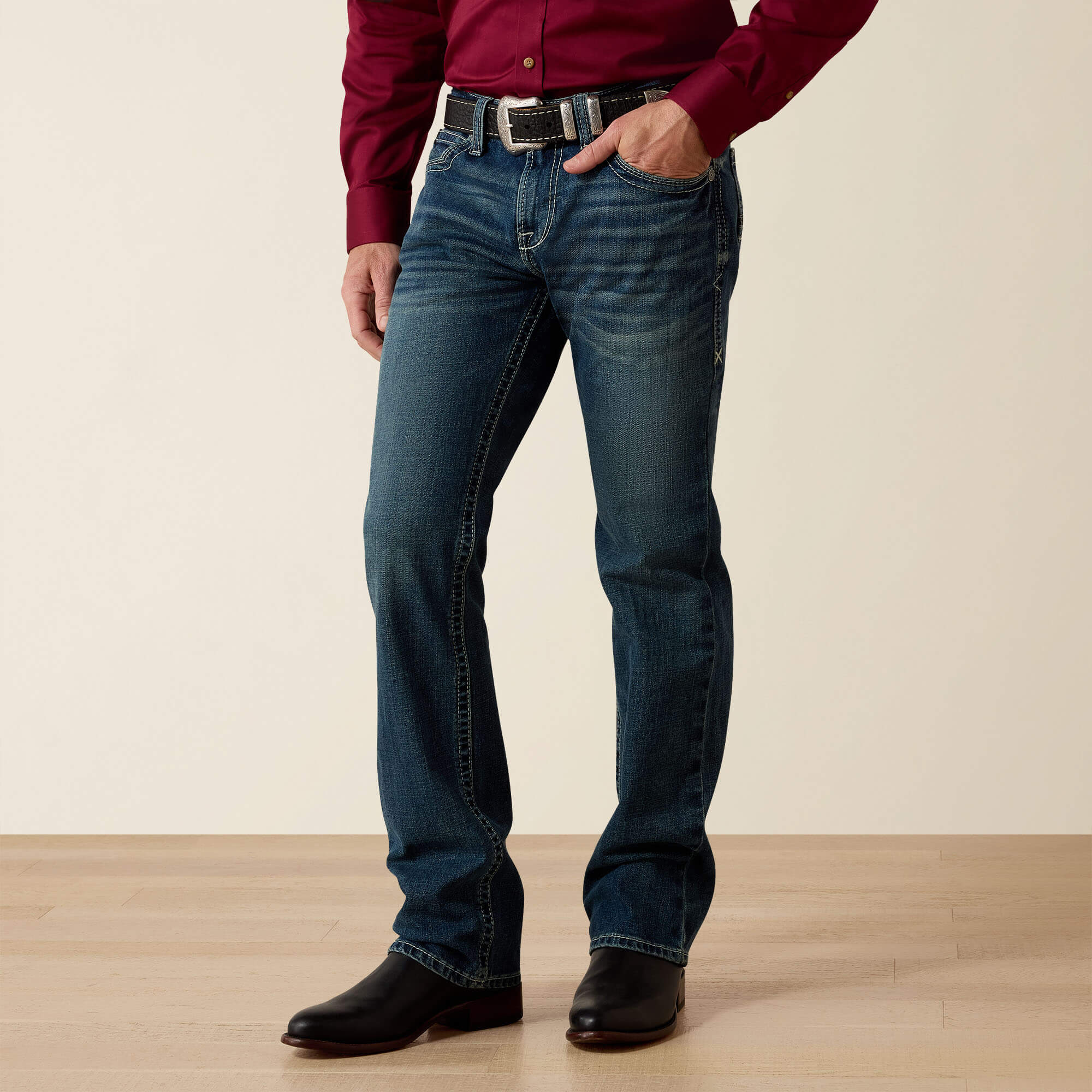 M7 Rocker Stretch Coltrane Stackable Straight Leg Jean Front - SILVERTON