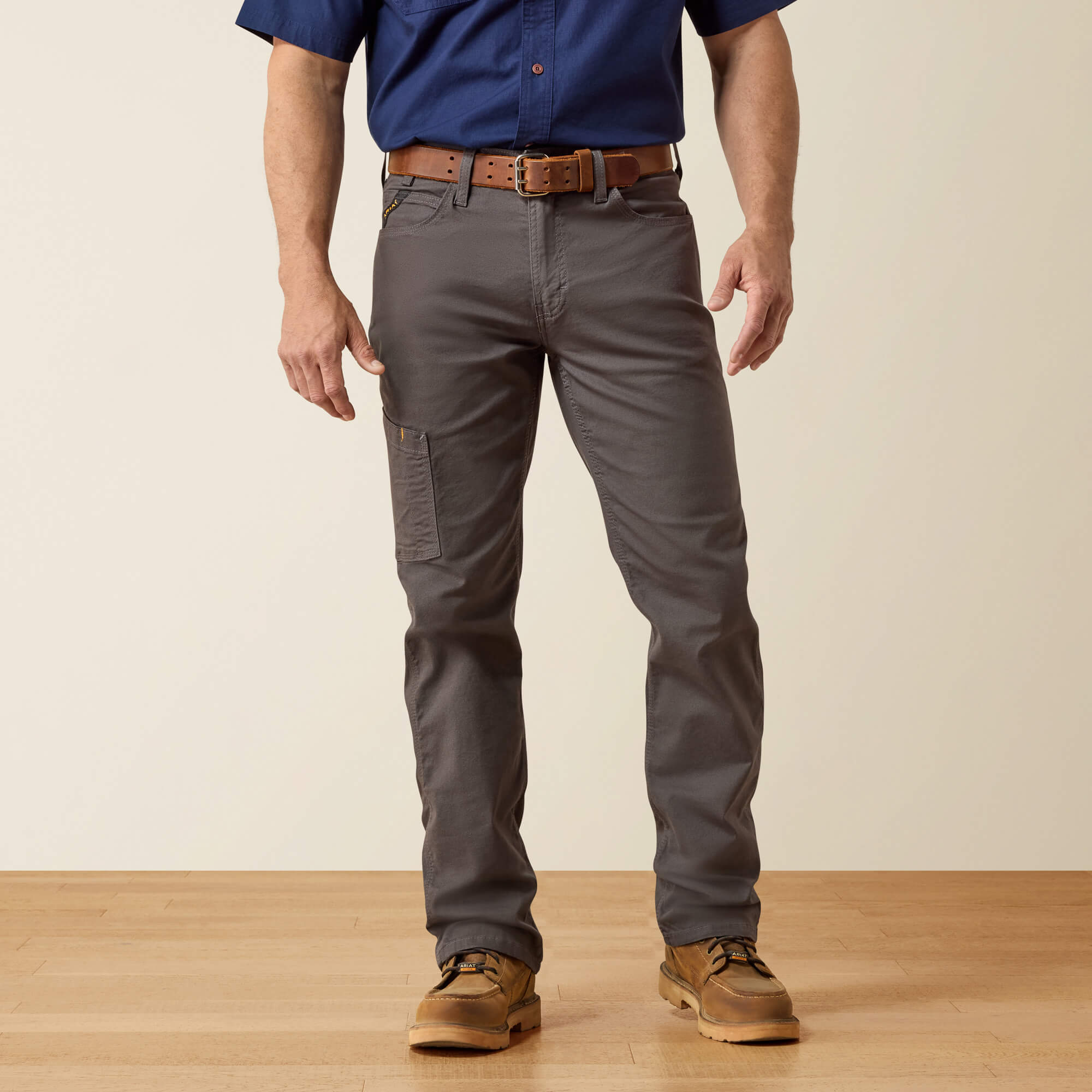 Rebar M4 Relaxed Made Tough DuraStretch Straight Leg Pants Front - REBAR GRAY