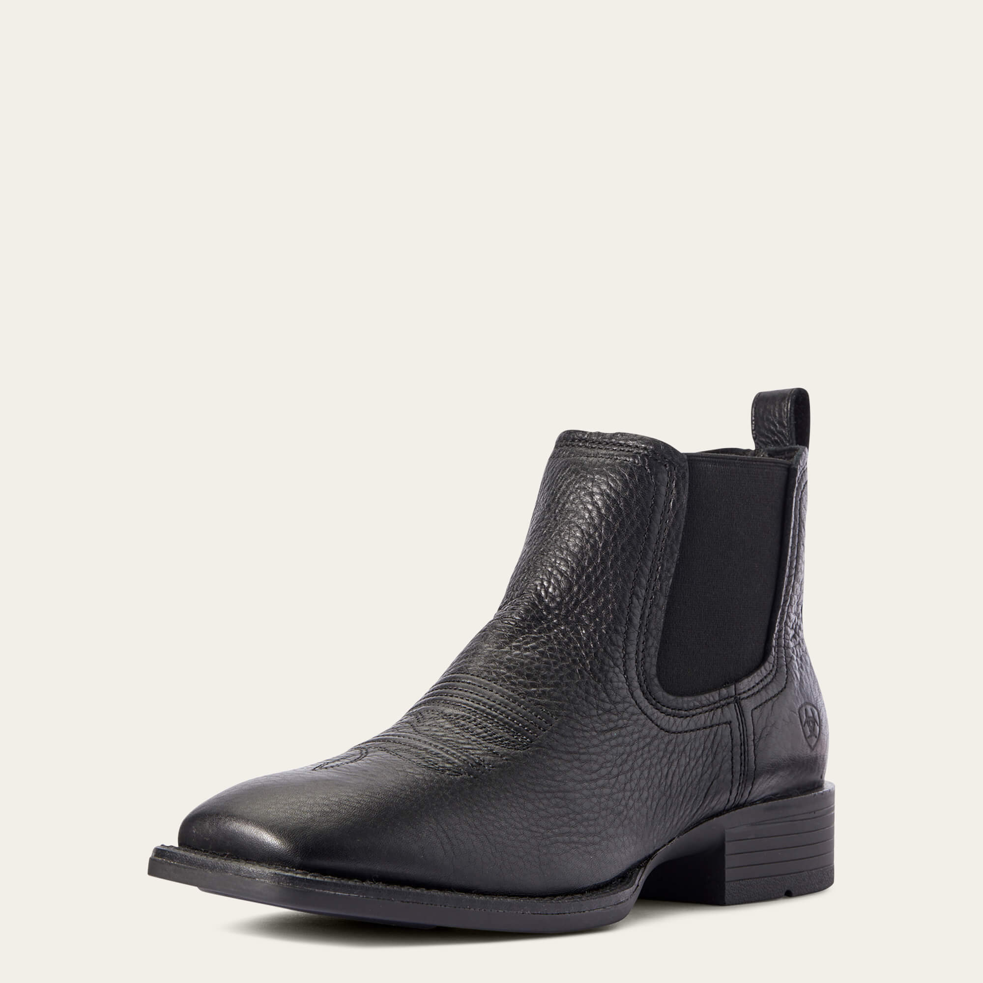 Booker Chelsea Wide Square Toe Western Boot 3-4 Front - BLACK