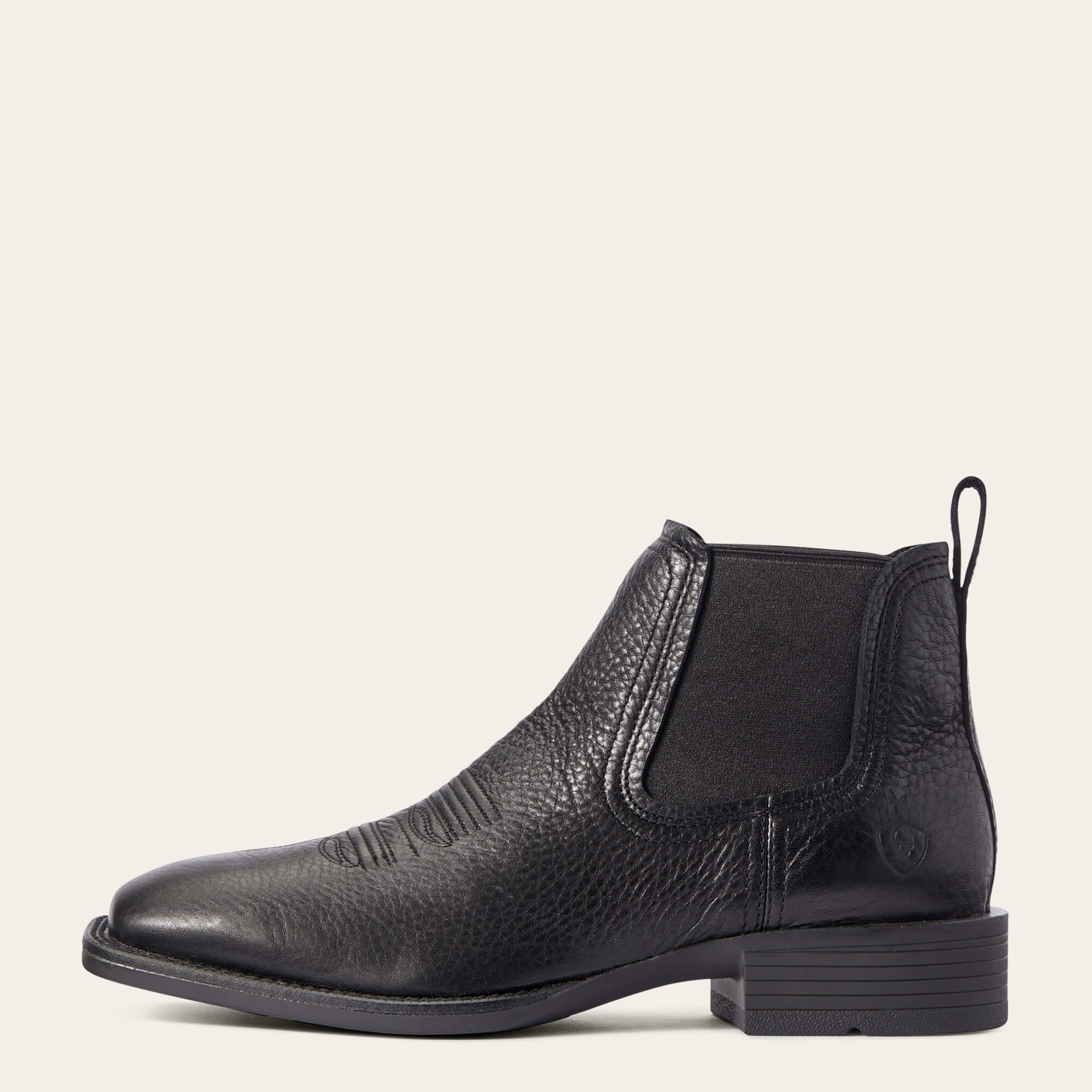 Booker Chelsea Wide Square Toe Western Boot Side - BLACK