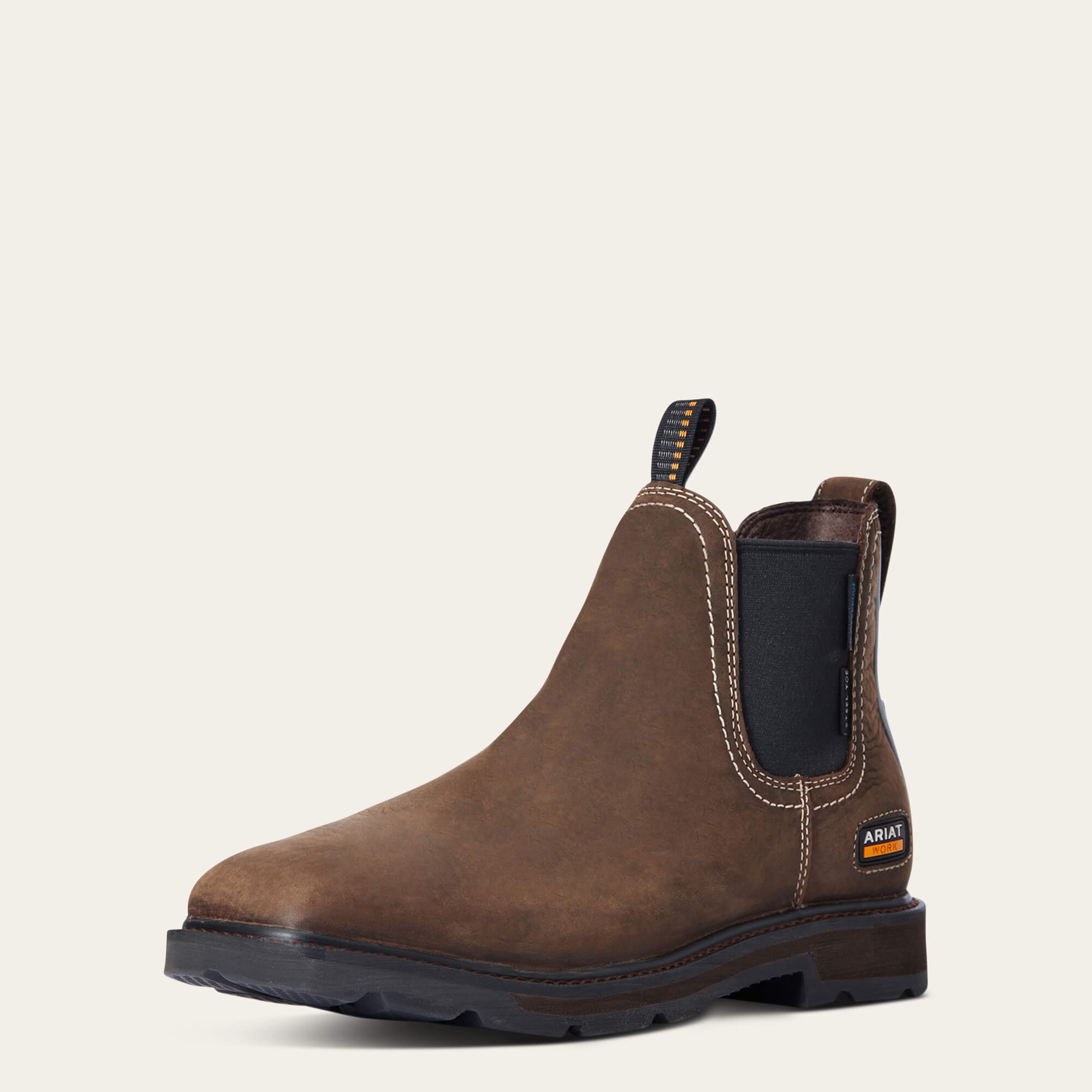 Groundbreaker Chelsea Wide Square Toe Waterproof Steel Toe Work Boot 3-4 Front - DARK BROWN