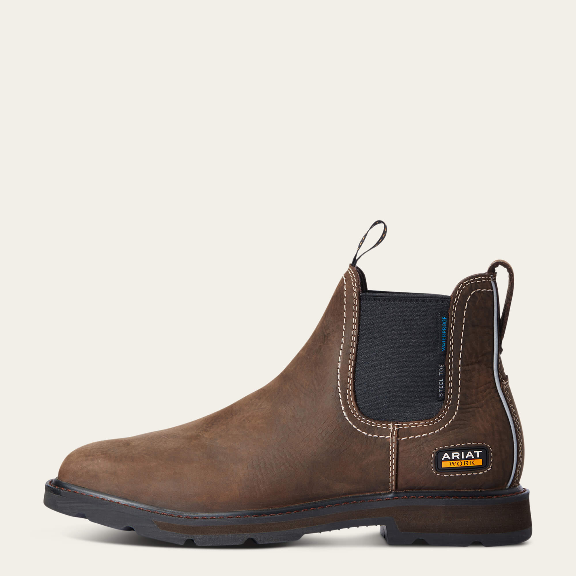Groundbreaker Chelsea Wide Square Toe Waterproof Steel Toe Work Boot Side - DARK BROWN
