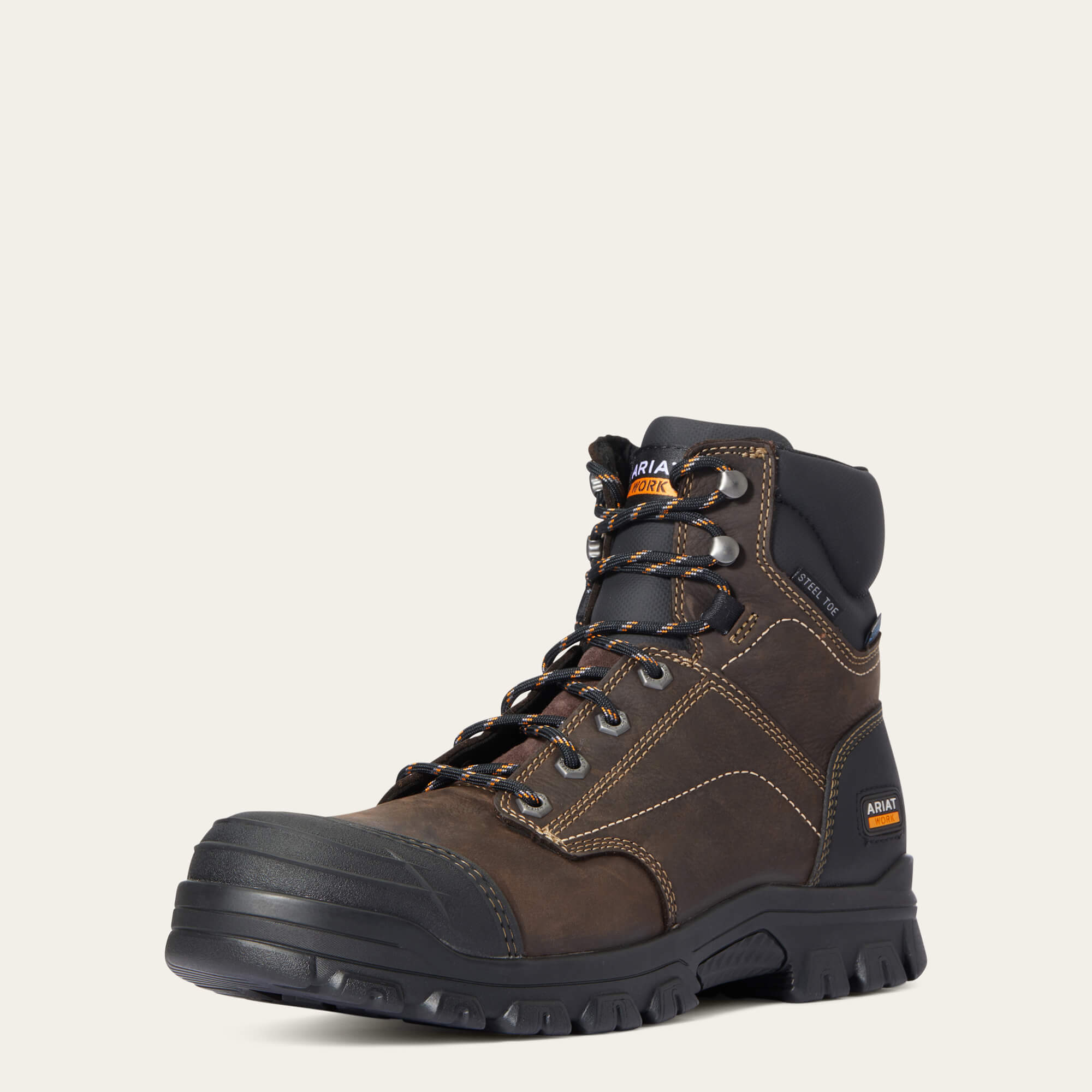 Treadfast 6" Waterproof Steel Toe Work Boot 3-4 Front - DARK BROWN