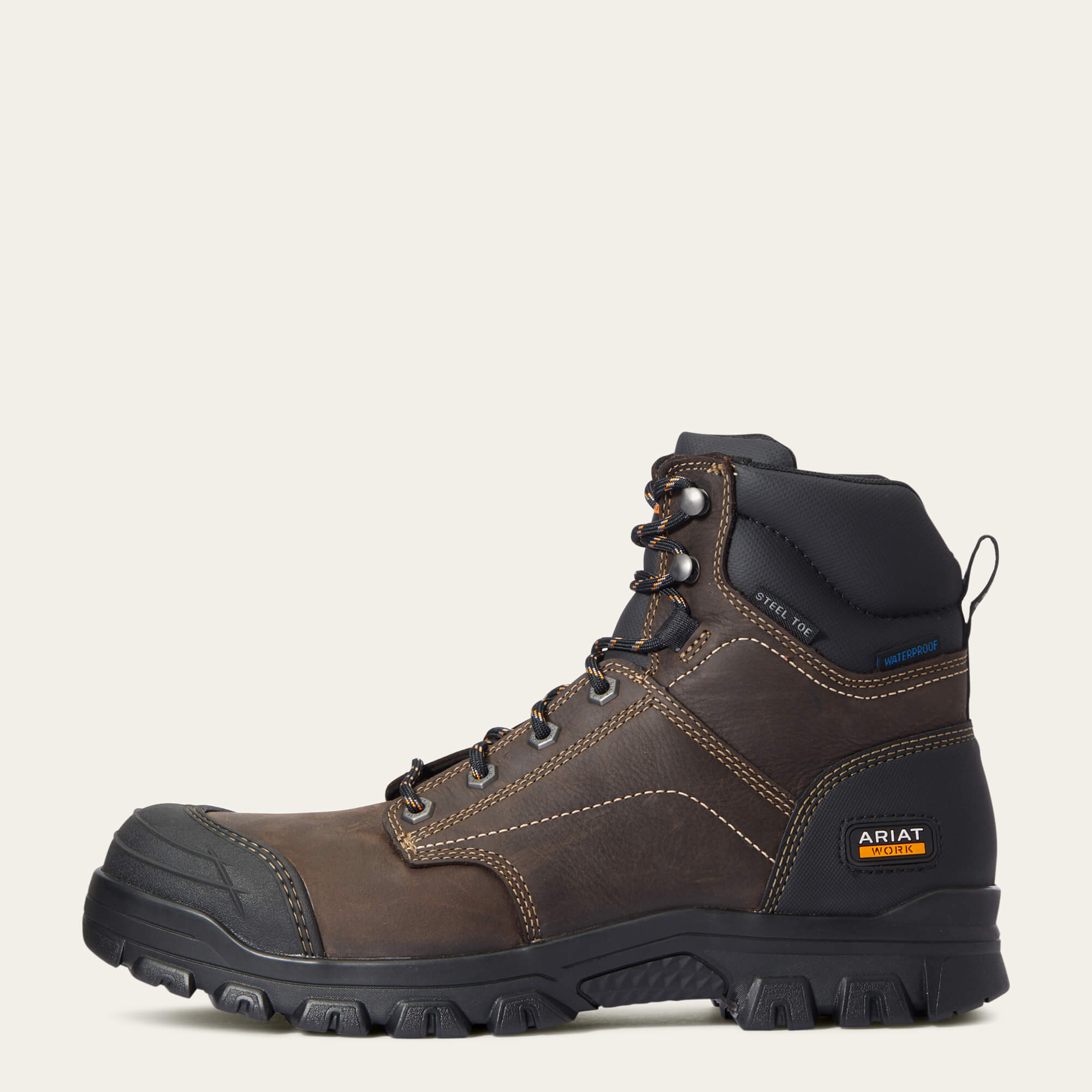 Treadfast 6" Waterproof Steel Toe Work Boot Side - DARK BROWN