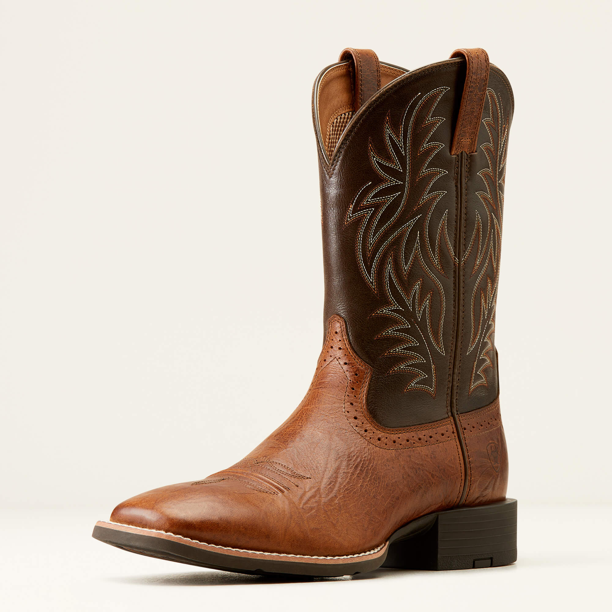 Sport Western Wide Square Toe Cowboy Boot 3-4 Front - PEANUT BUTTER/CHAGA BROWN
