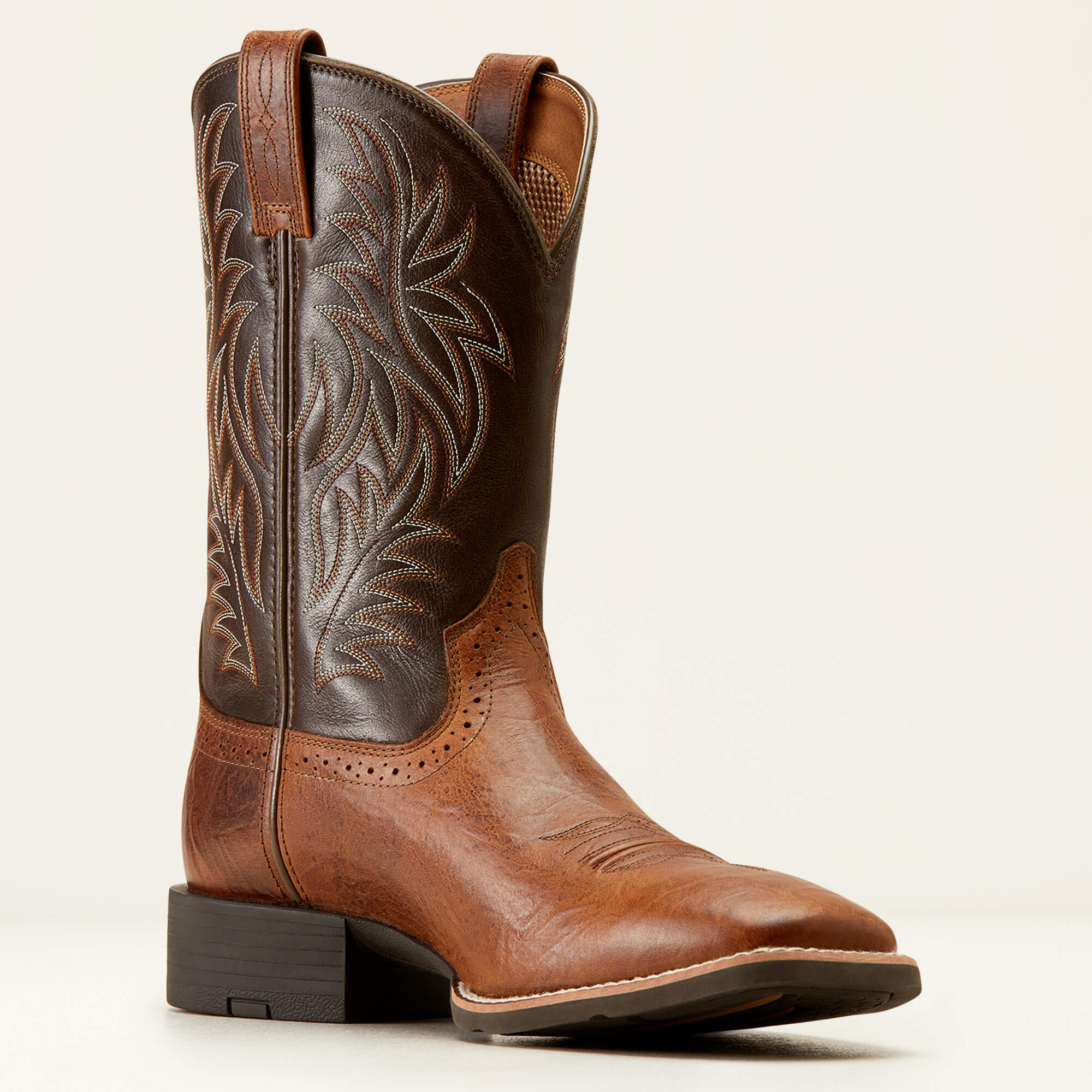 Sport Western Wide Square Toe Cowboy Boot Medial - PEANUT BUTTER/CHAGA BROWN