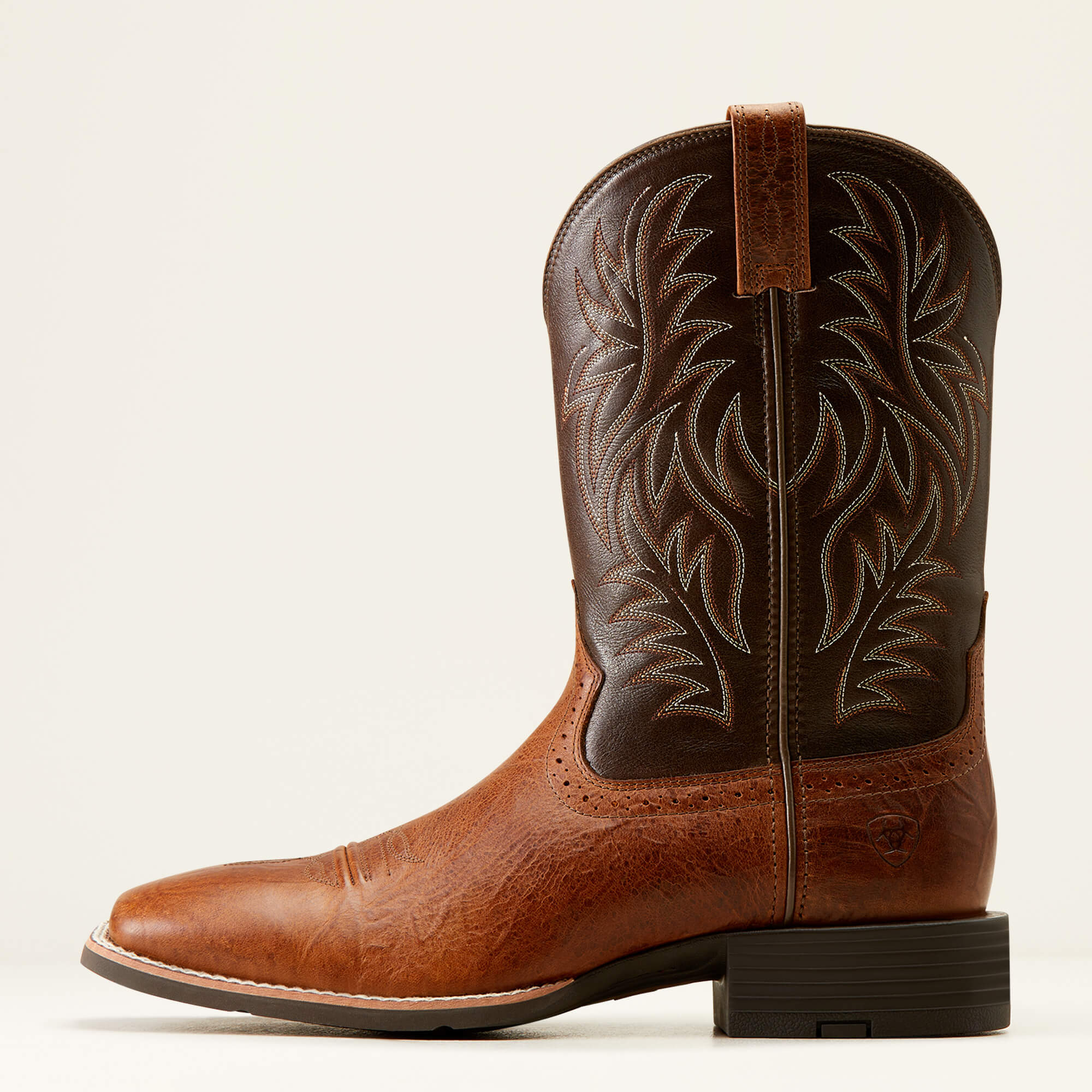 Sport Western Wide Square Toe Cowboy Boot Side - PEANUT BUTTER/CHAGA BROWN