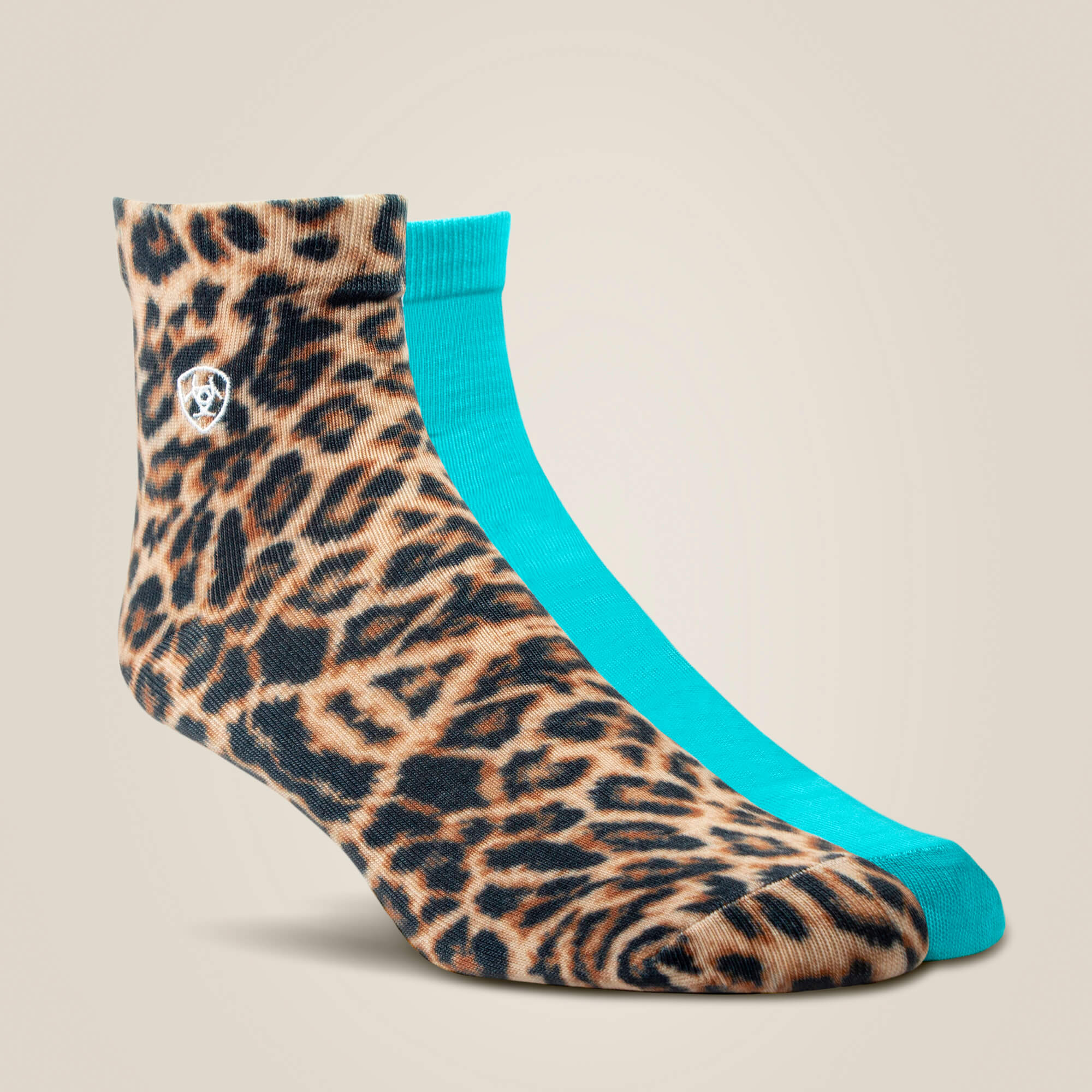 Wild Thing Ankle Sock 2 Pair Multi Color Pack Front - LEOPARD PRINT/SKY BLUE