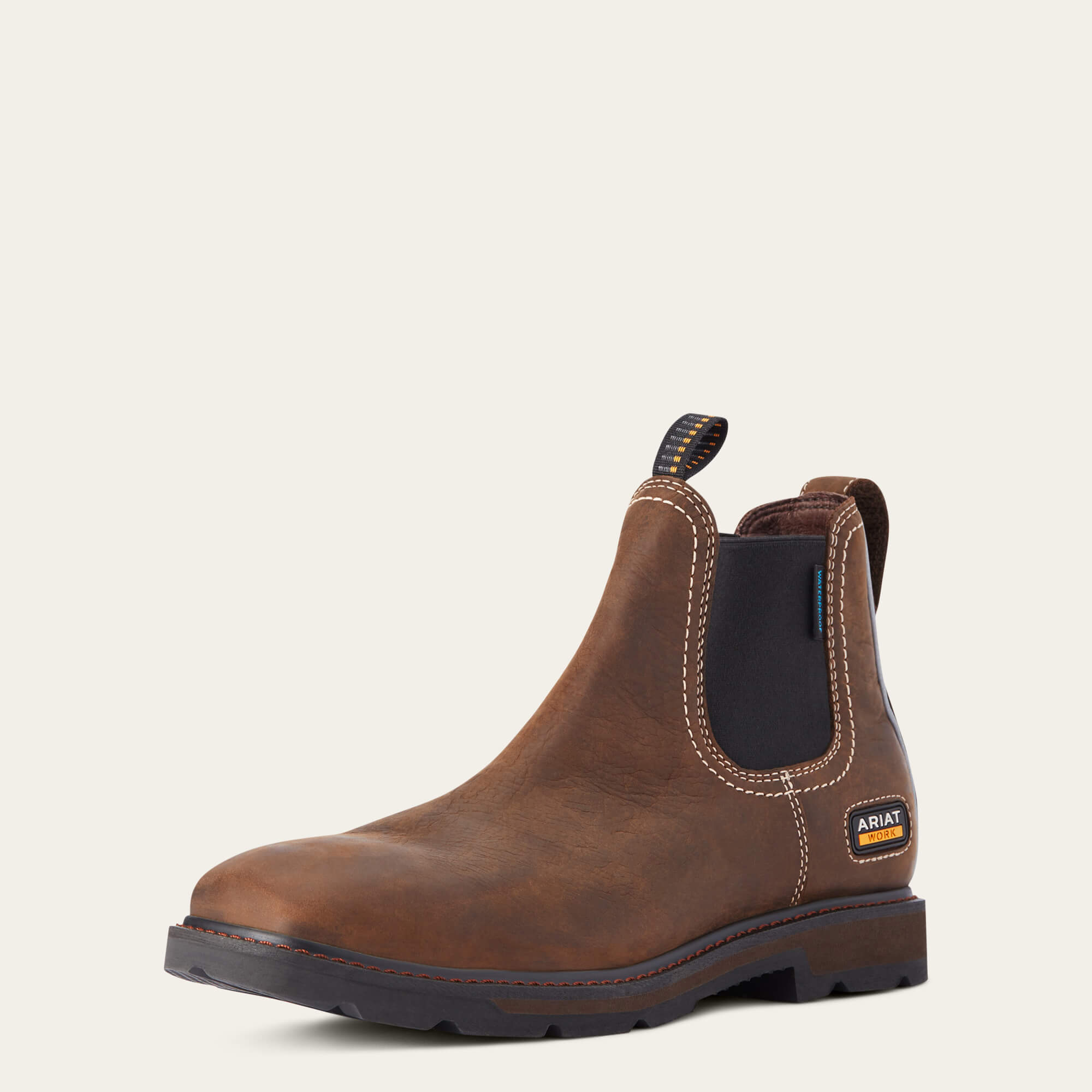 Groundbreaker Chelsea Wide Square Toe Waterproof Work Boot 3-4 Front - DARK BROWN
