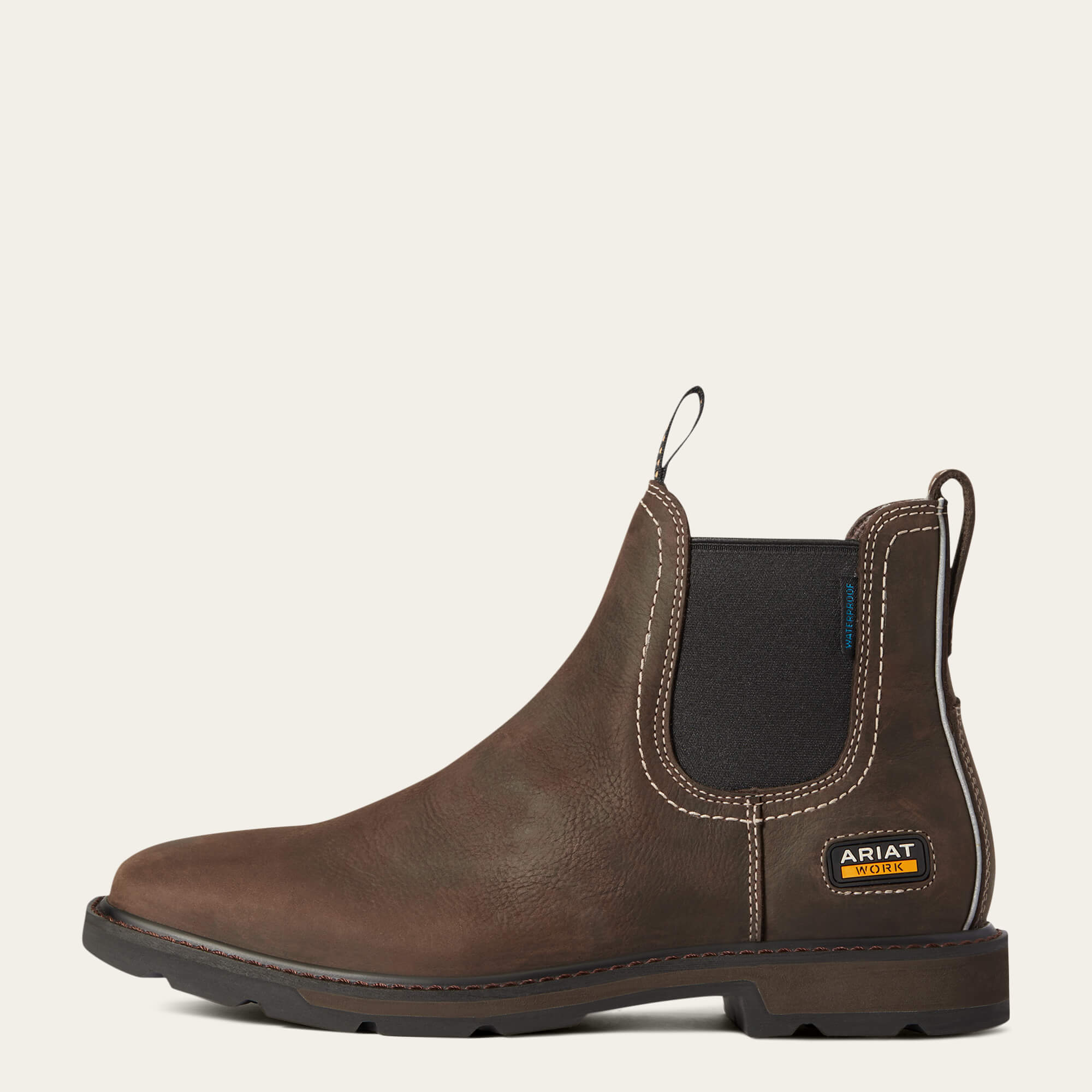 Groundbreaker Chelsea Wide Square Toe Waterproof Work Boot Side - DARK BROWN