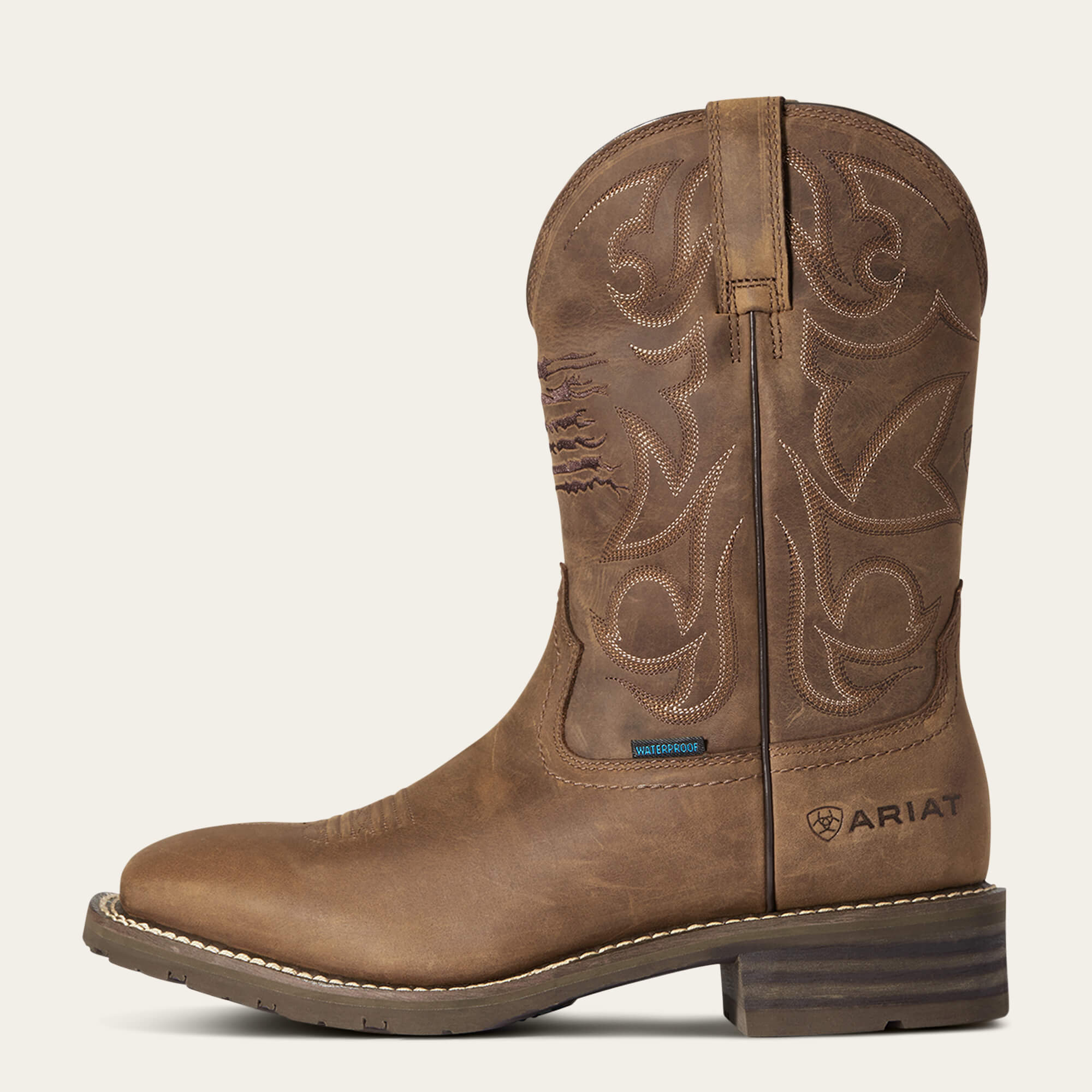 Hybrid Patriot Waterproof Western Boot Side - DISTRESSED BROWN