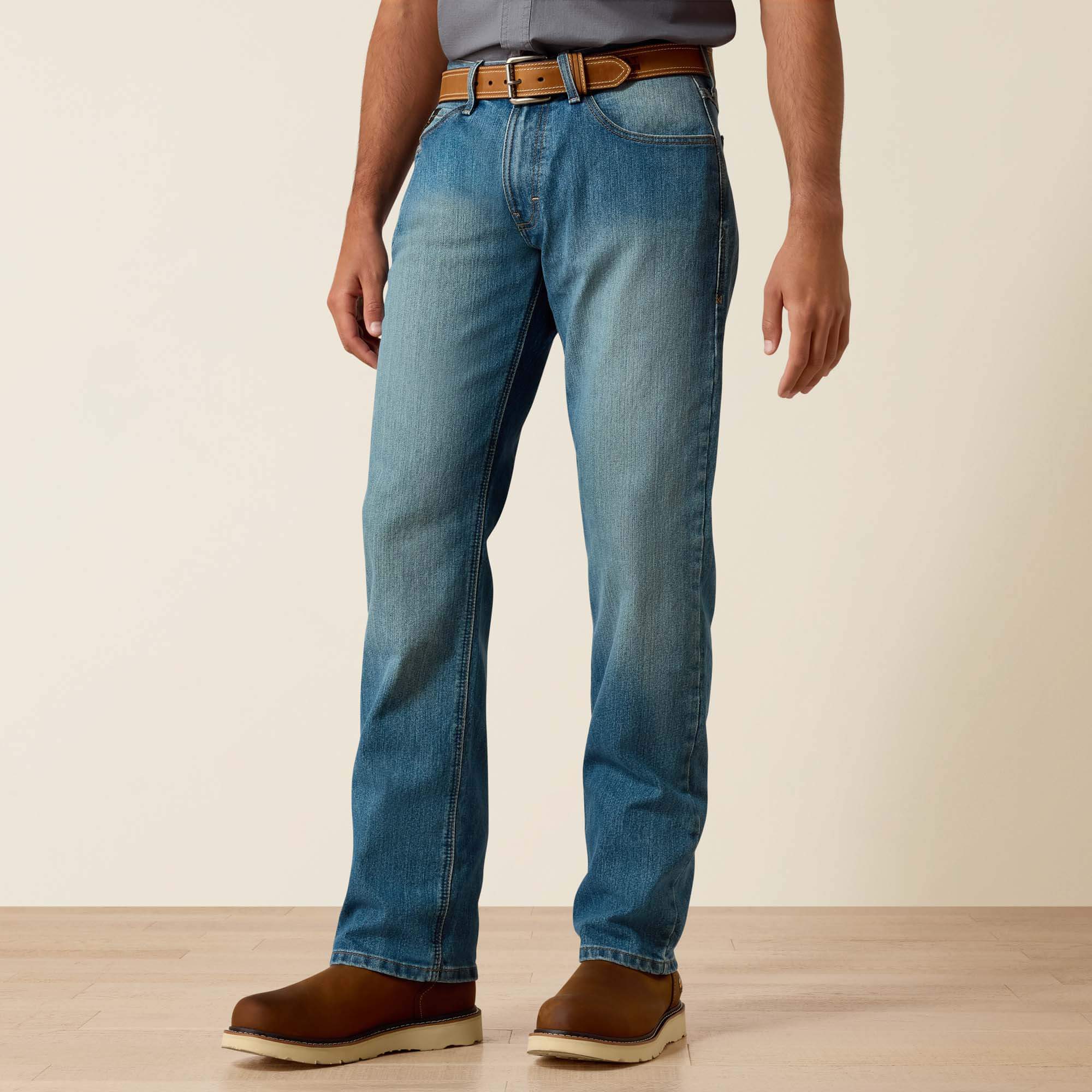 Rebar M5 DuraStretch Basic Stackable Straight Leg Jean Front - EDGEWOOD
