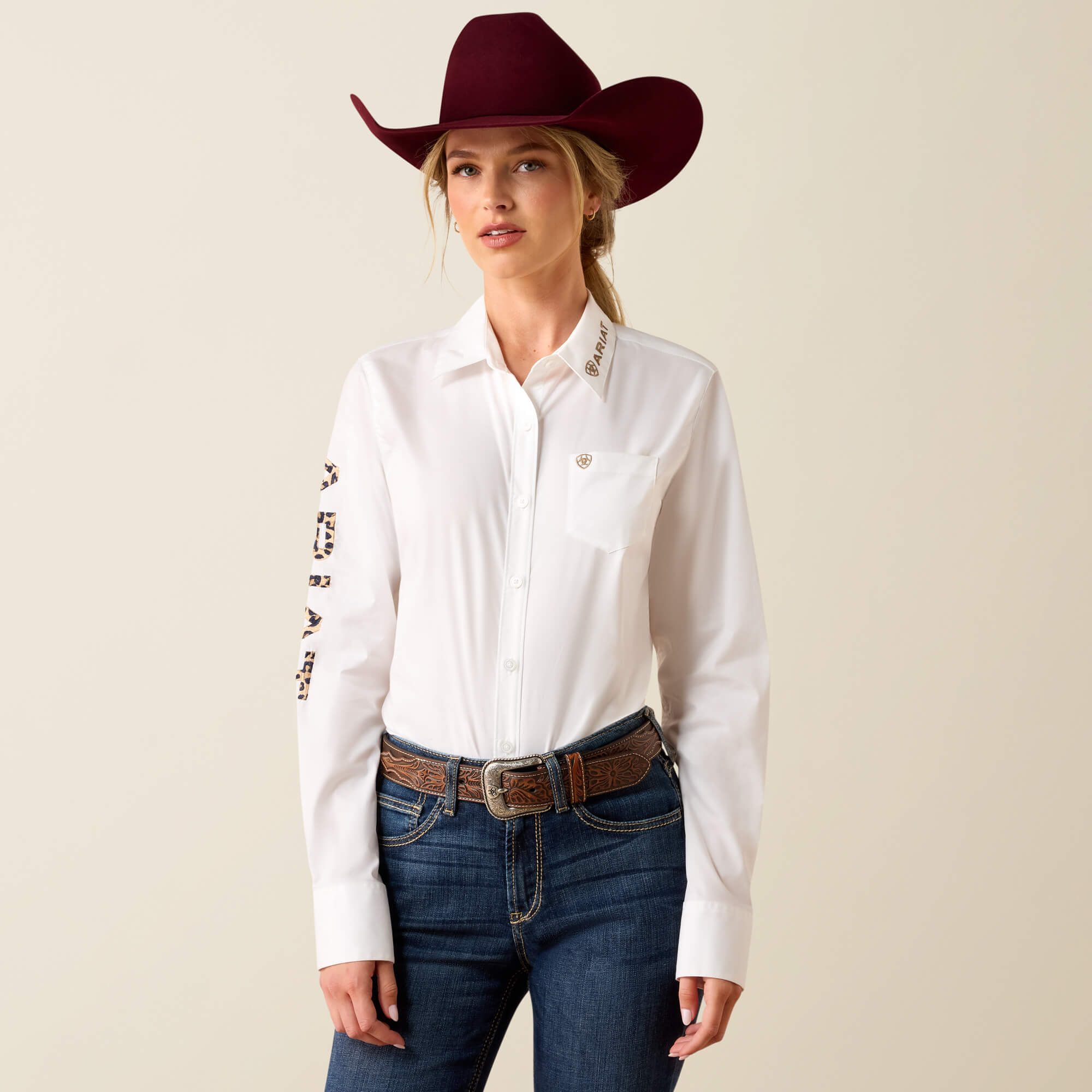 Team Kirby Stretch Shirt Front - WHITE W/ LEOPARD LOGO