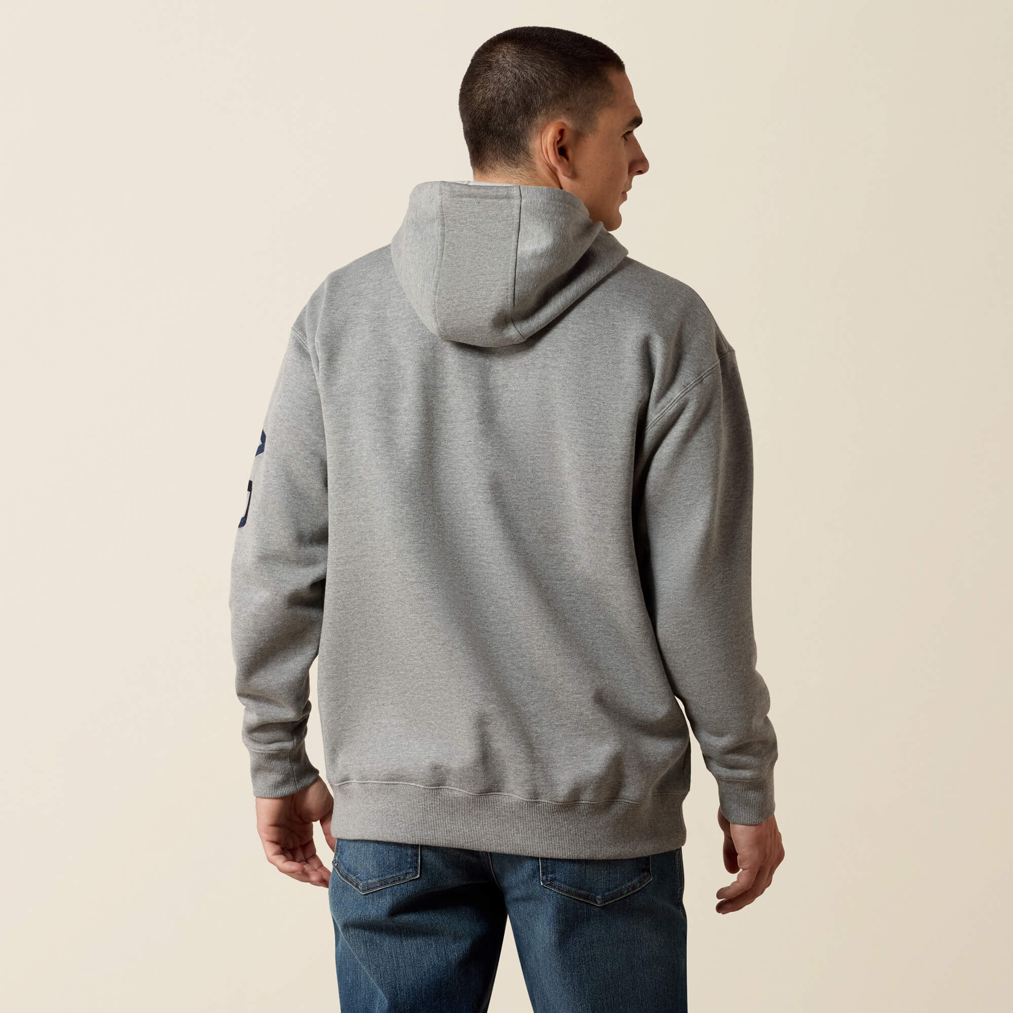 Rebar Workman Graphic Hoodie Back - HEATHER GREY/DEEP ULTRAMARINE