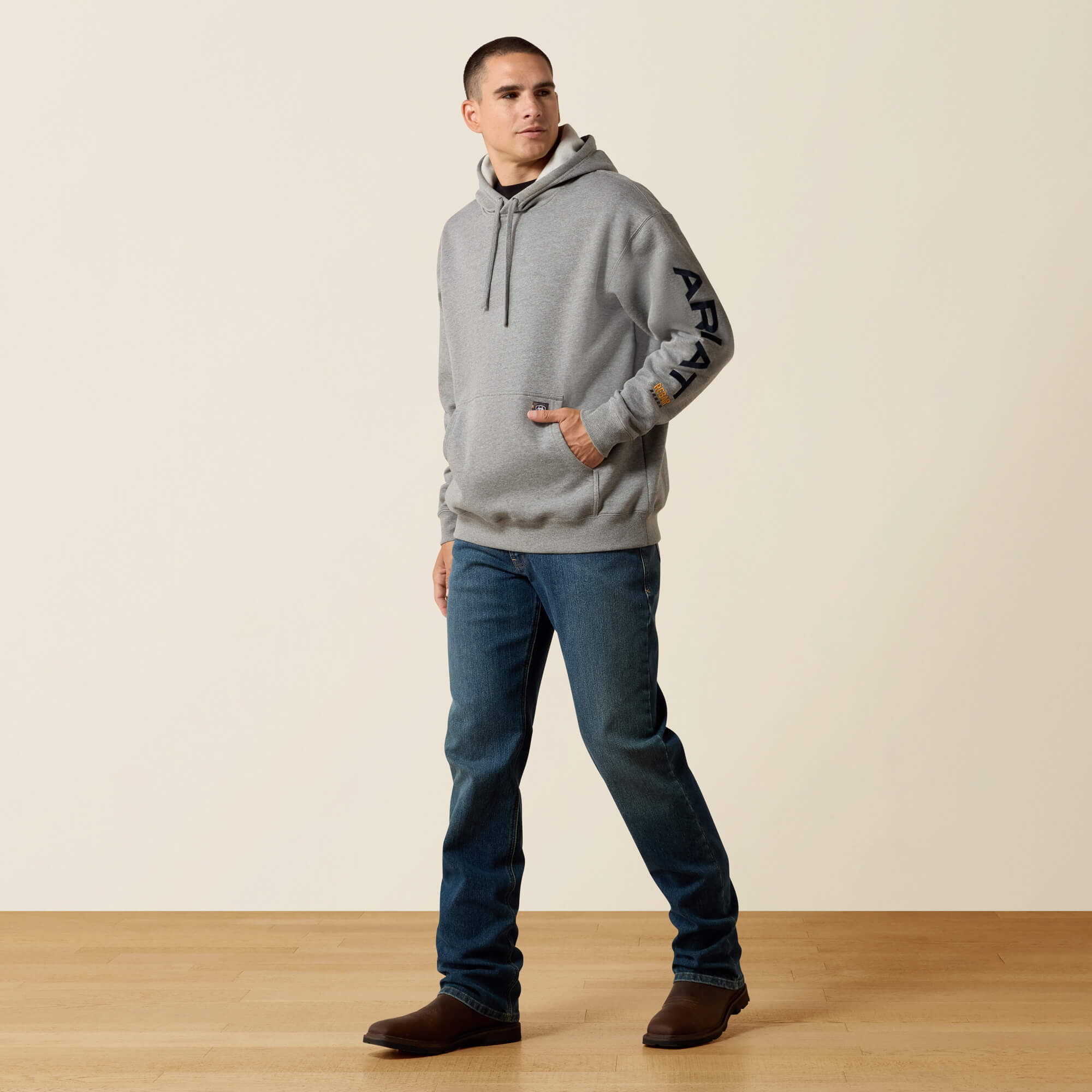 Rebar Workman Graphic Hoodie Full - HEATHER GREY/DEEP ULTRAMARINE