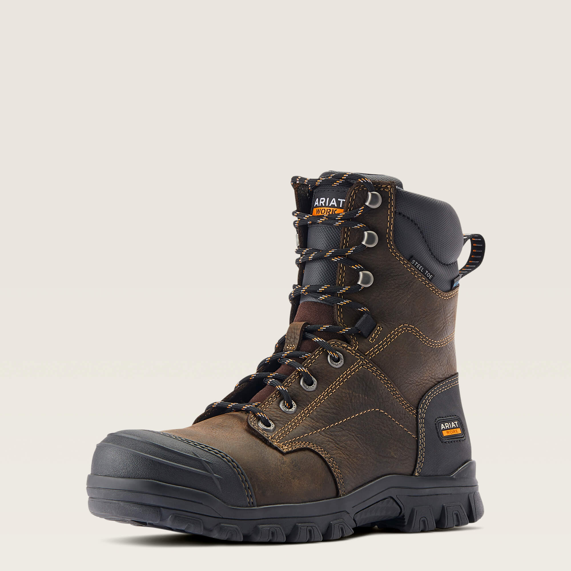 Treadfast 8" Waterproof Steel Toe Work Boot 3-4 Front - DARK BROWN
