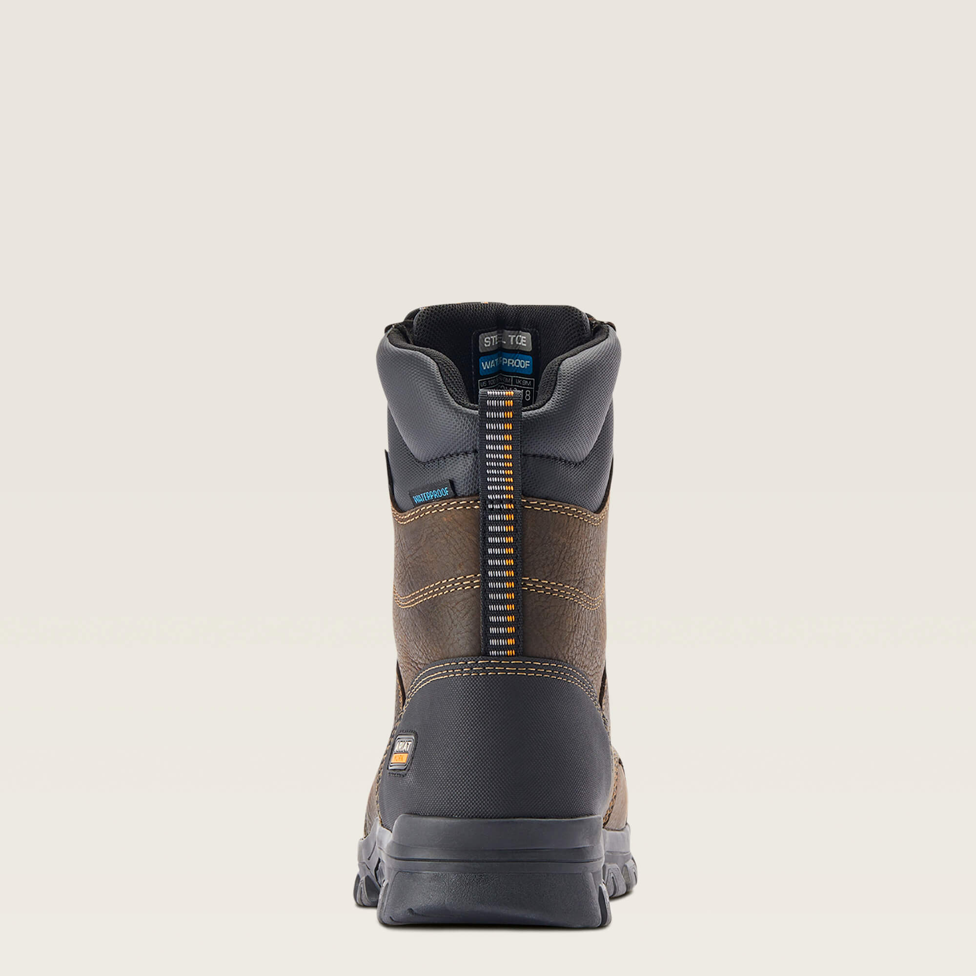 Treadfast 8" Waterproof Steel Toe Work Boot Heel - DARK BROWN