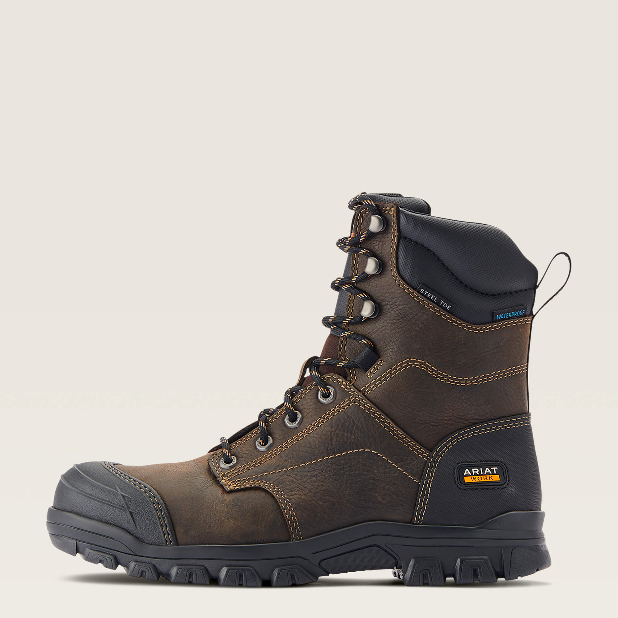 Treadfast 8" Waterproof Steel Toe Work Boot Side - DARK BROWN