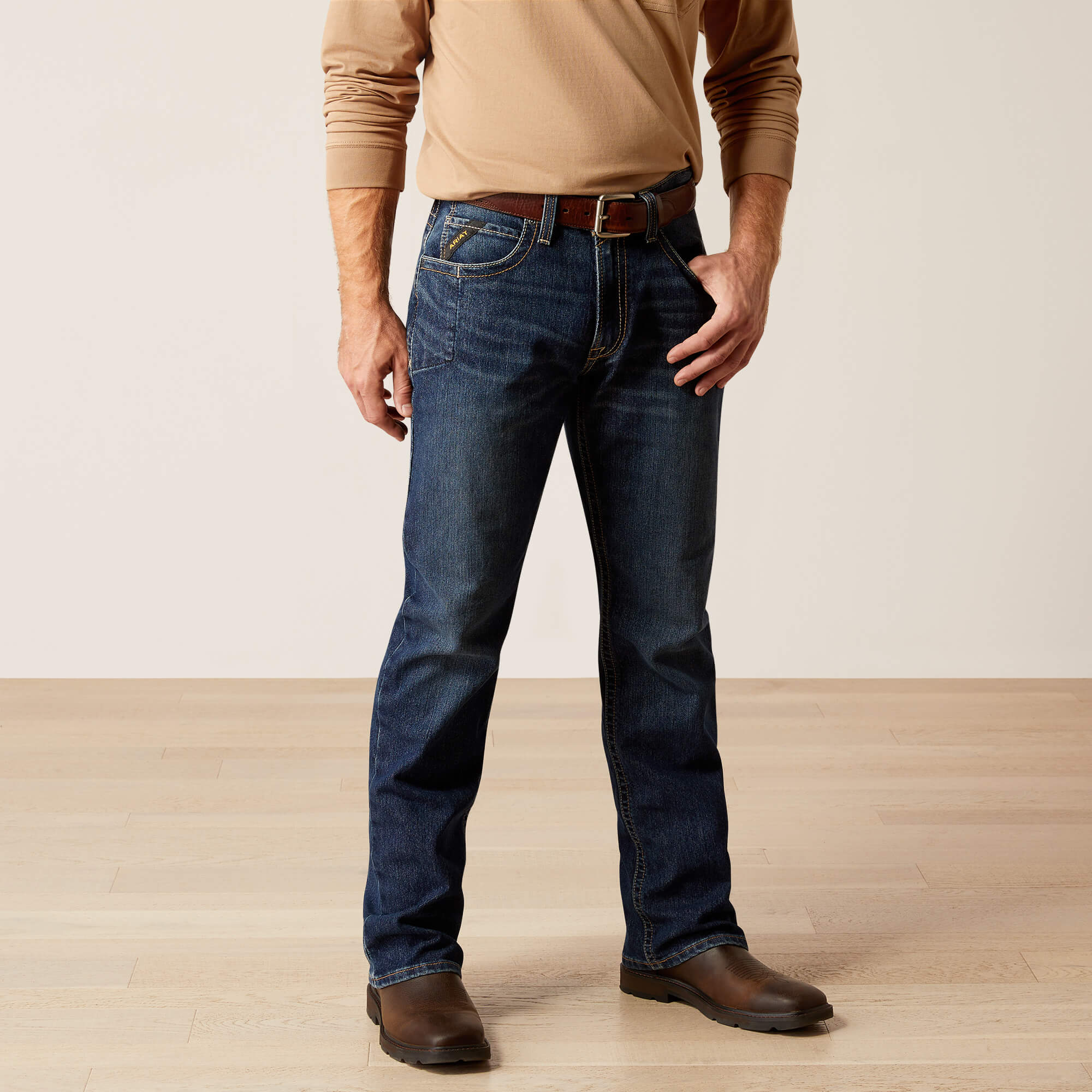 Rebar M4 Relaxed Rail DuraStretch Boot Cut Jeans Front - ENCINITAS