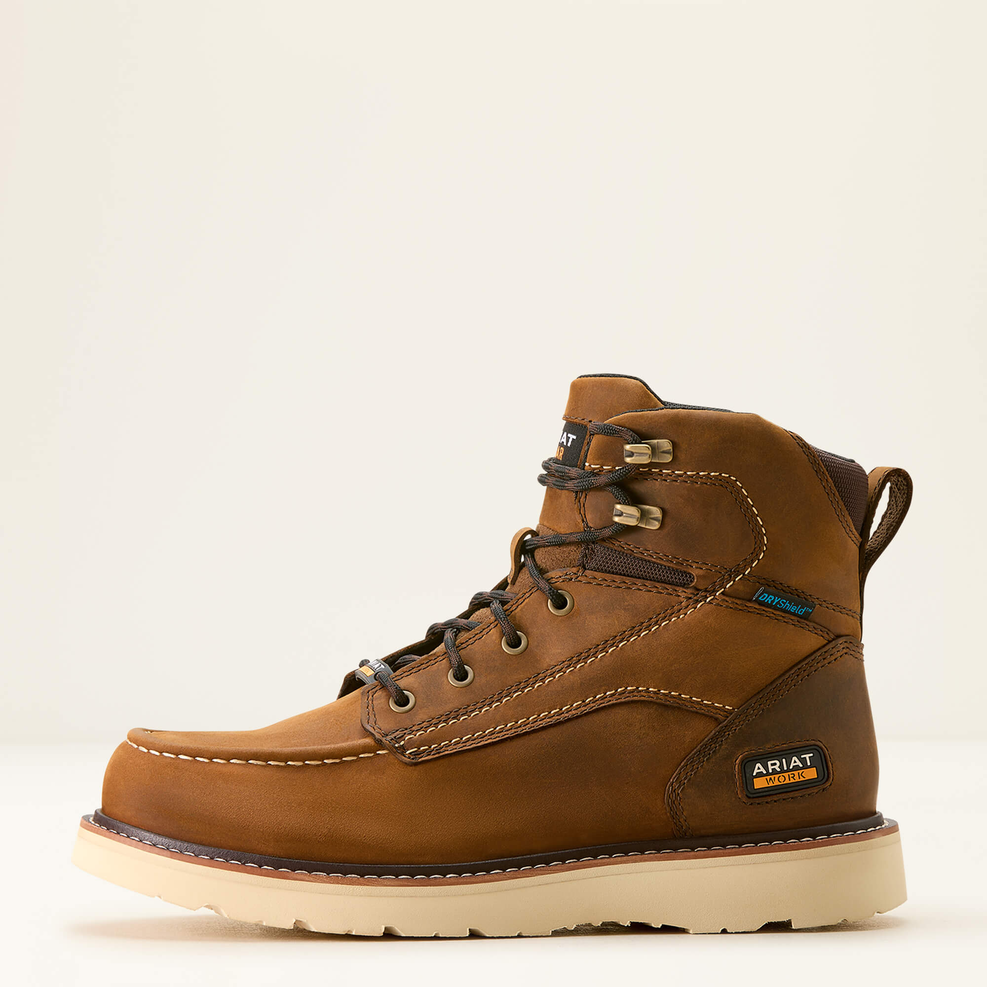 Rebar Wedge Moc Toe 6" Waterproof Work Boot Side - DISTRESSED BROWN