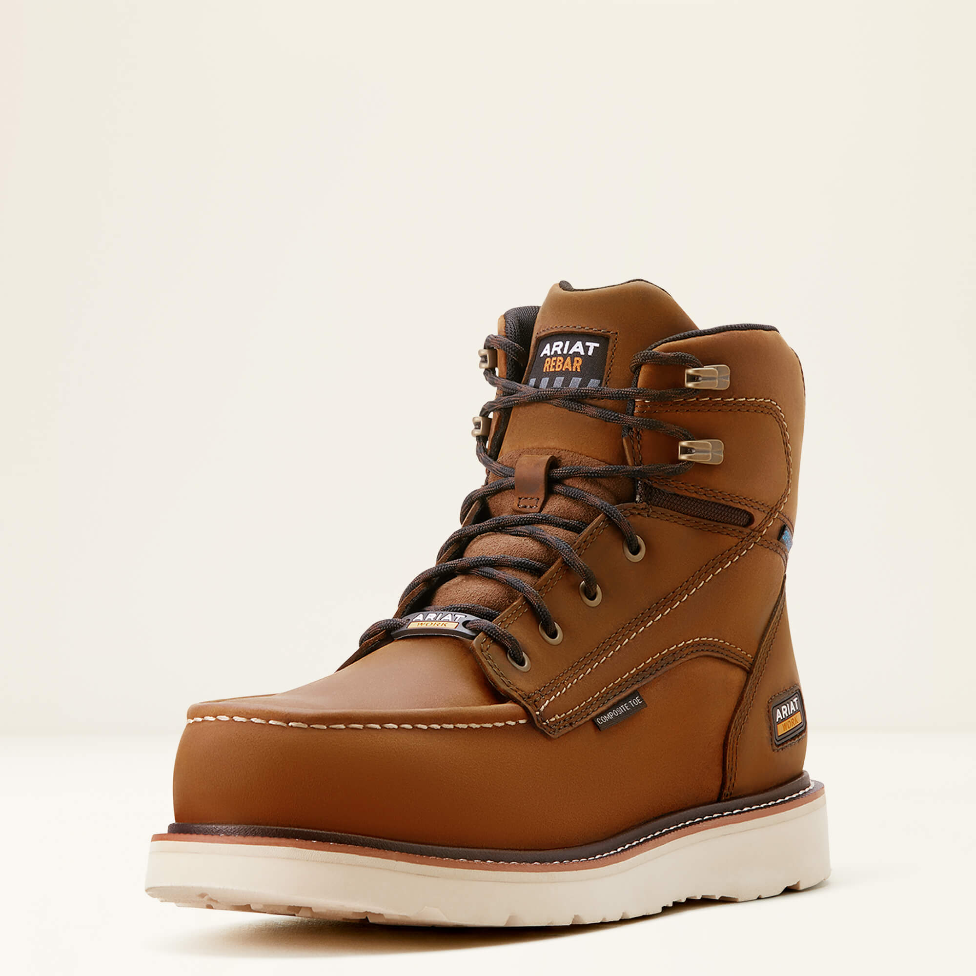 Rebar Wedge Moc Toe 6" Waterproof Composite Toe Work Boot 3-4 Front - DISTRESSED BROWN