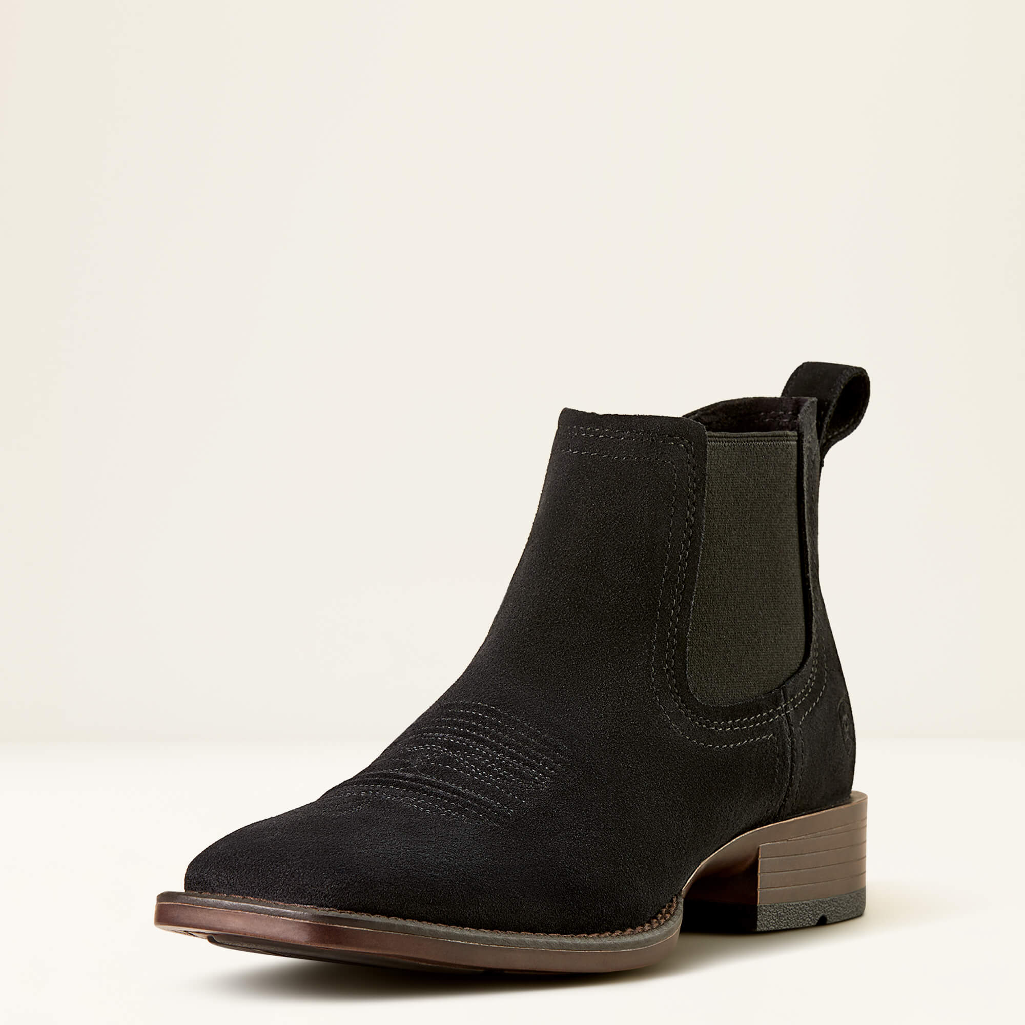 Booker Chelsea Wide Square Toe Western Boot 3-4 Front - BLACK SUEDE